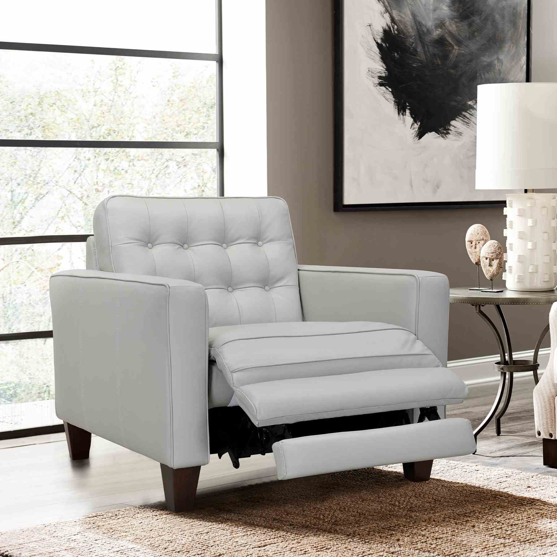 Wesley Dove Gray Genuine Leather Power Footrest Tuxedo Arm Accent Chair - Image 6