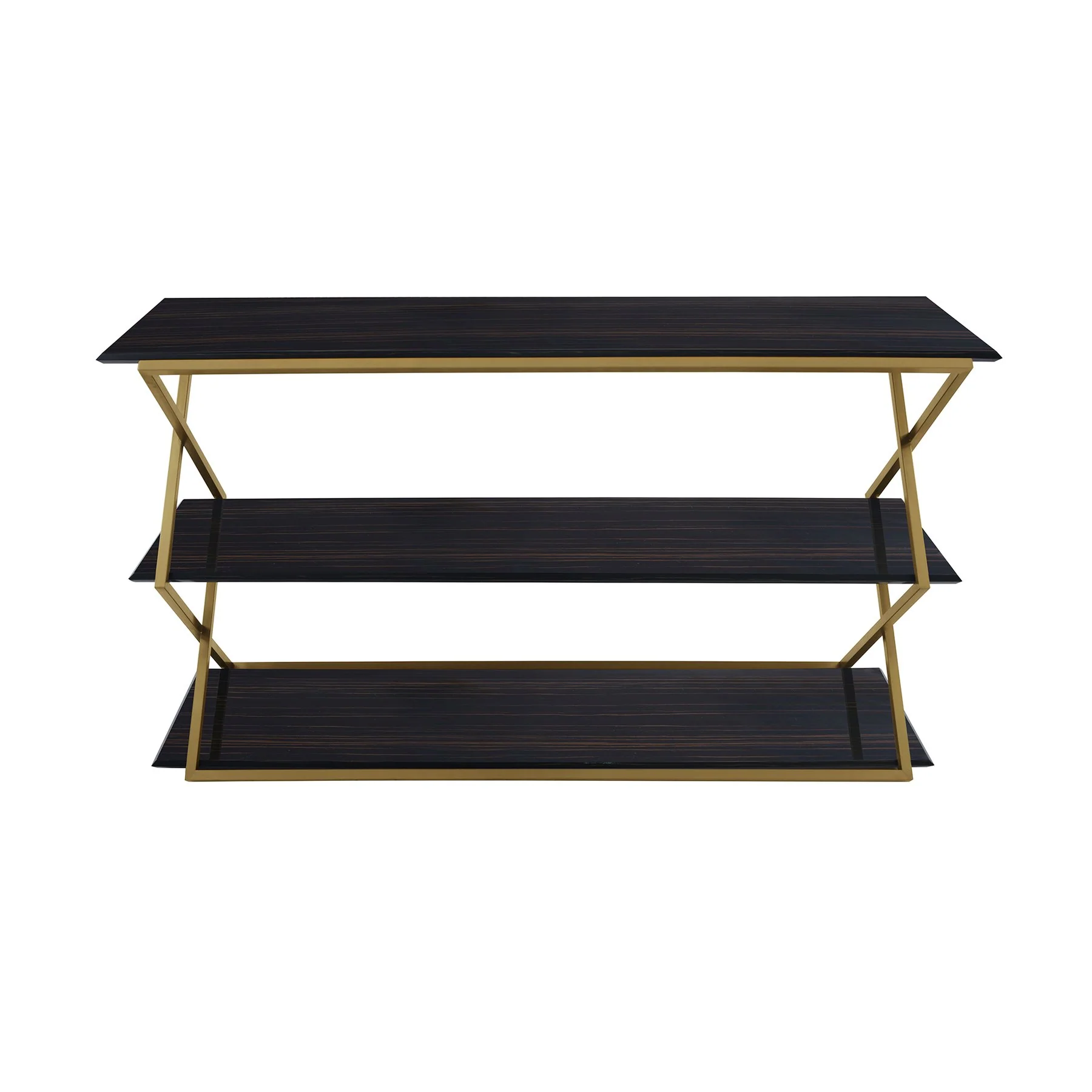 Westlake 3-Tier Dark Brown Console Table with Brushed Gold Legs - Image 2