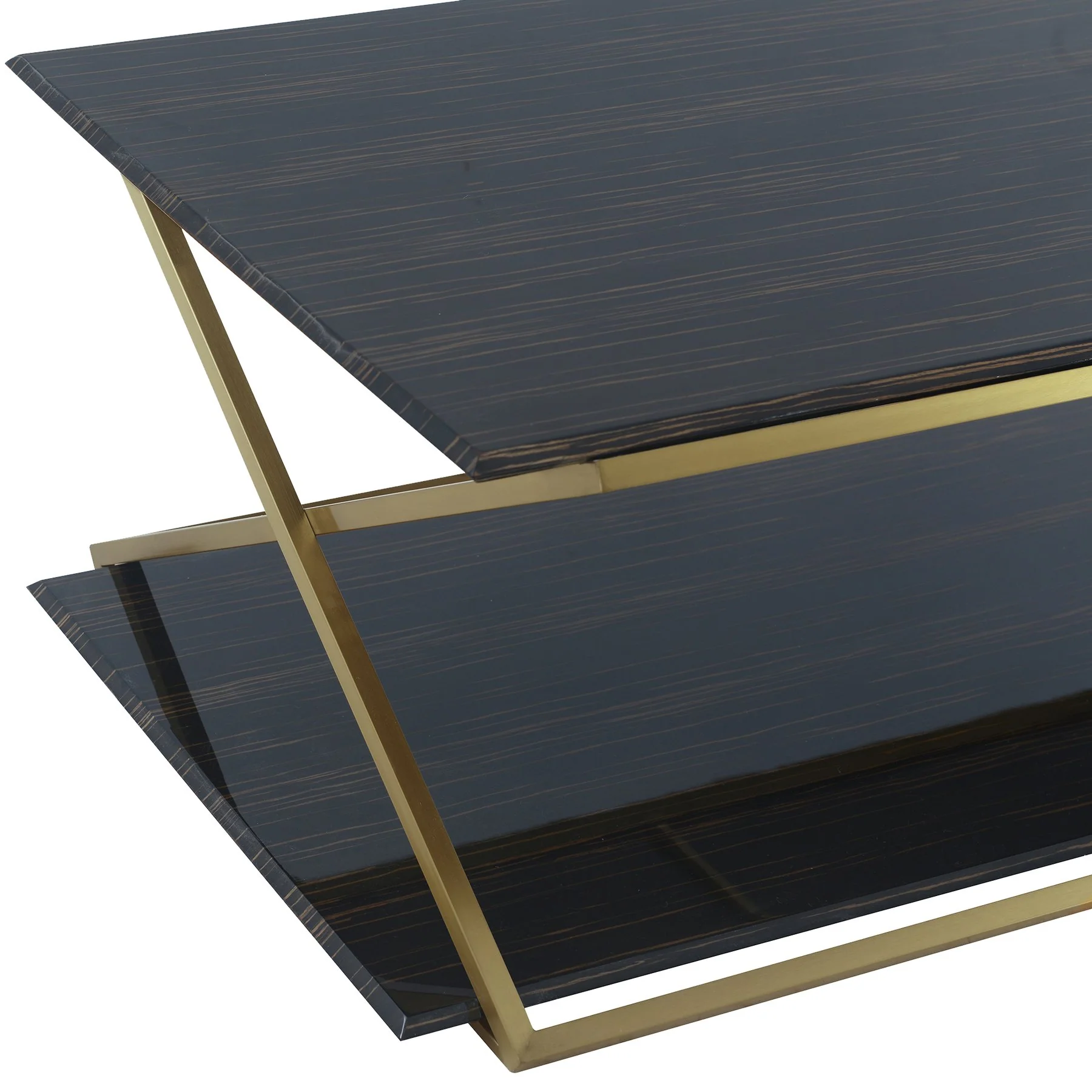 Westlake Dark Brown Veneer Coffee Table with Brushed Gold Legs - Image 3