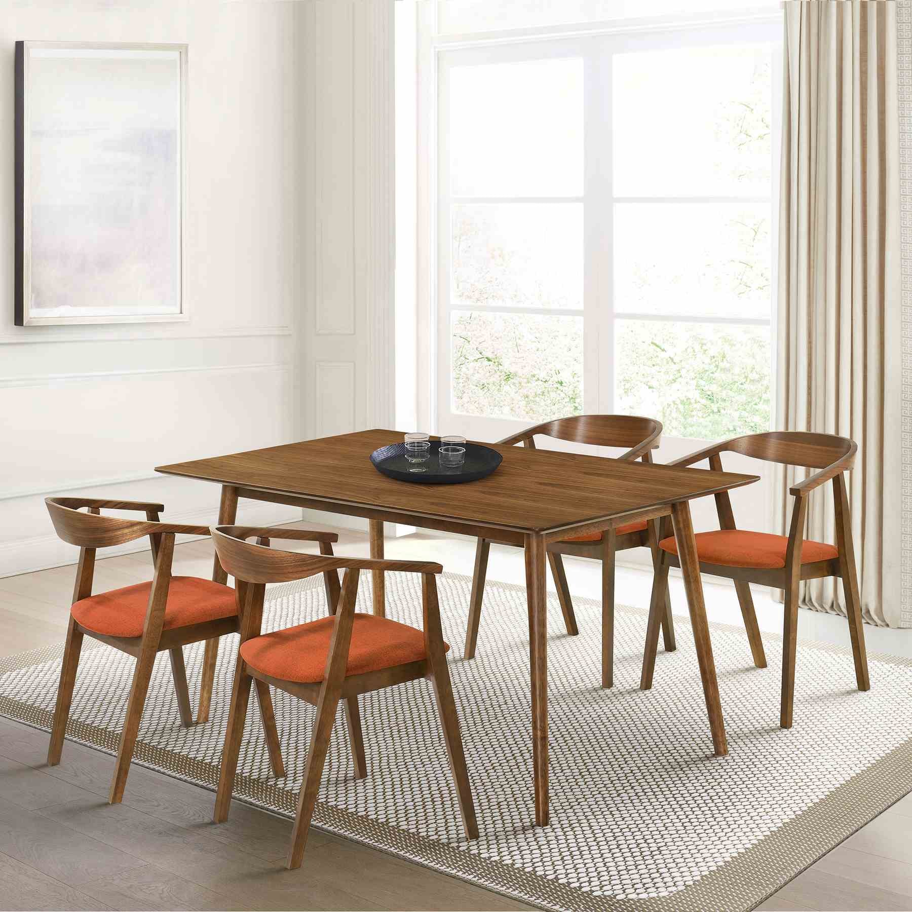 Westmont Santana 5 Piece Walnut Wood Dining Table Set with Orange Fabric - Image 11