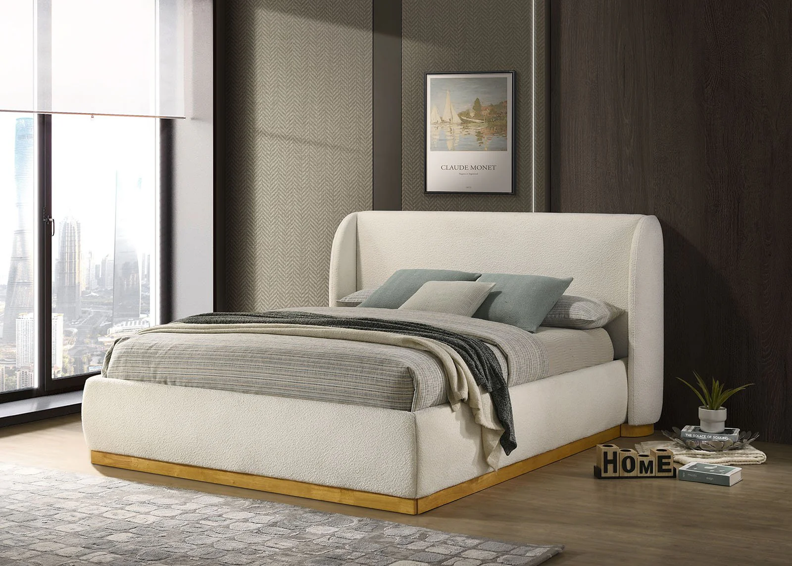 Whitman E.King Bed, White/Natural Oak
