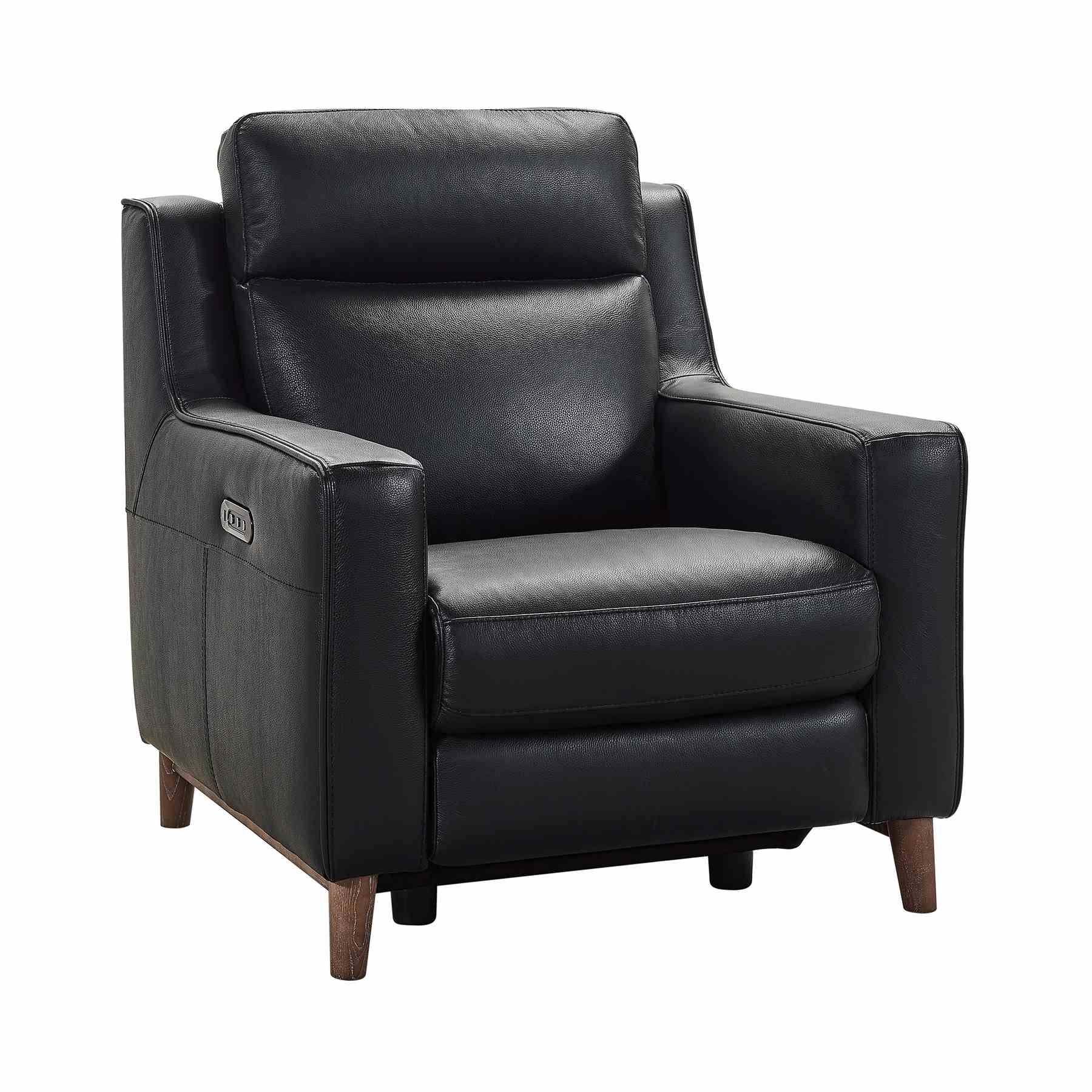 Wisteria Contemporary Chair in Light Brown Wood Finish and Black Genuine Leather