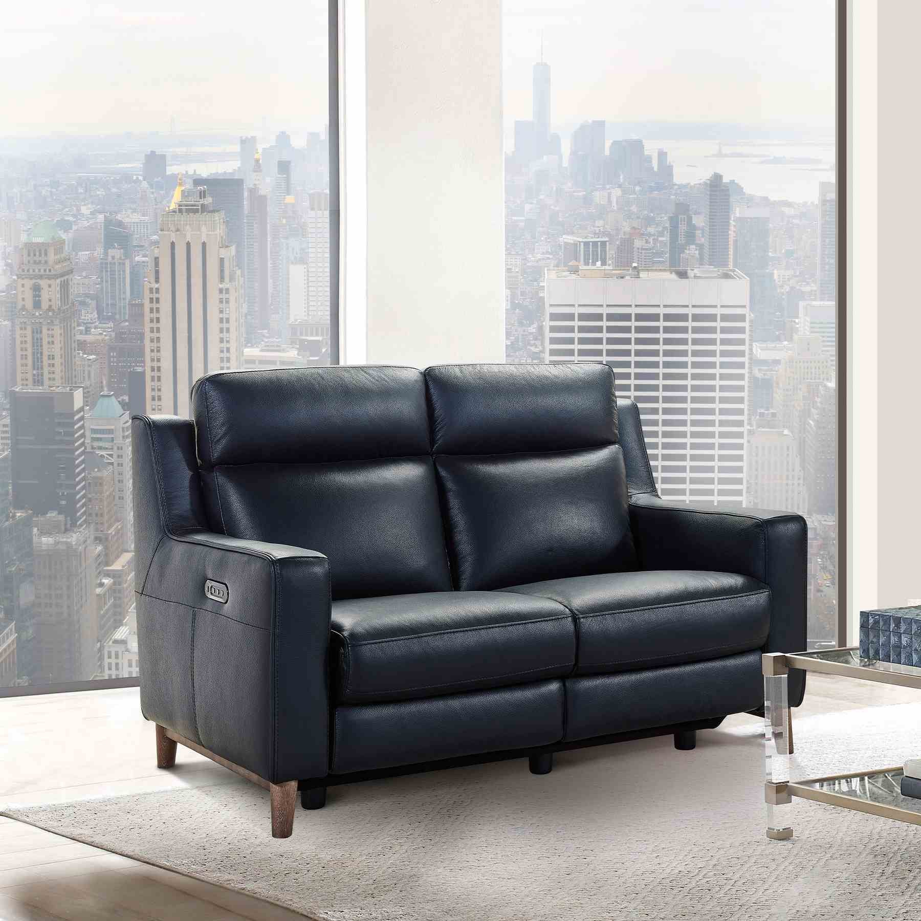 Wisteria Contemporary Loveseat in Light Brown Wood Finish and Black Genuine Leather - Image 10