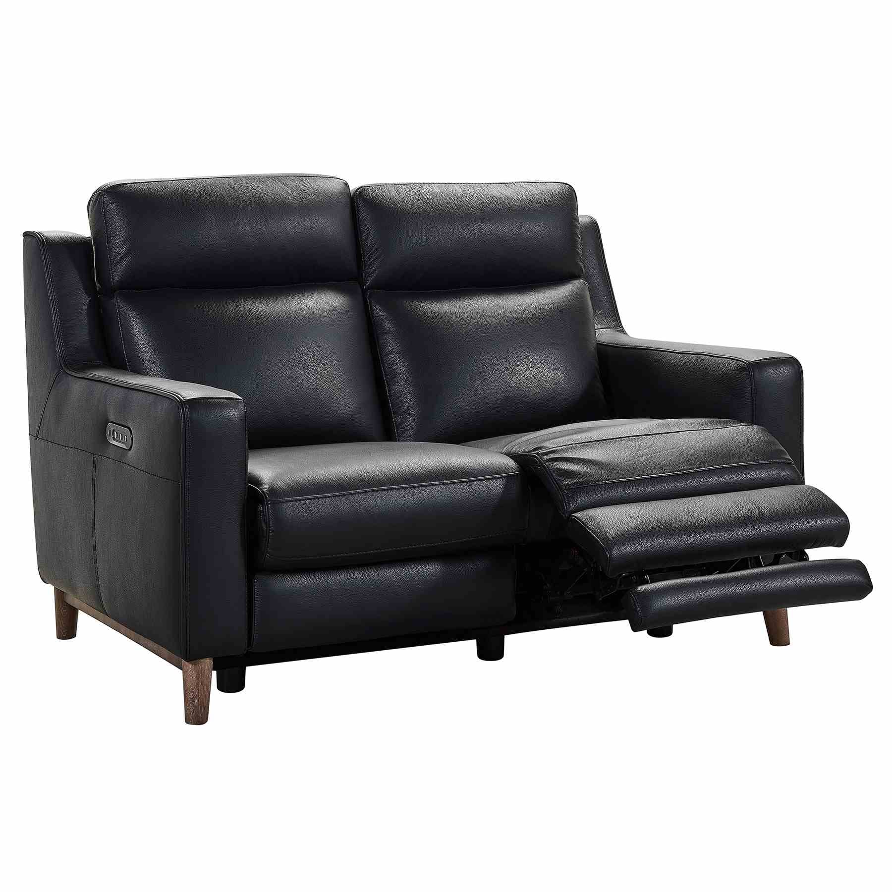Wisteria Contemporary Loveseat in Light Brown Wood Finish and Black Genuine Leather - Image 3