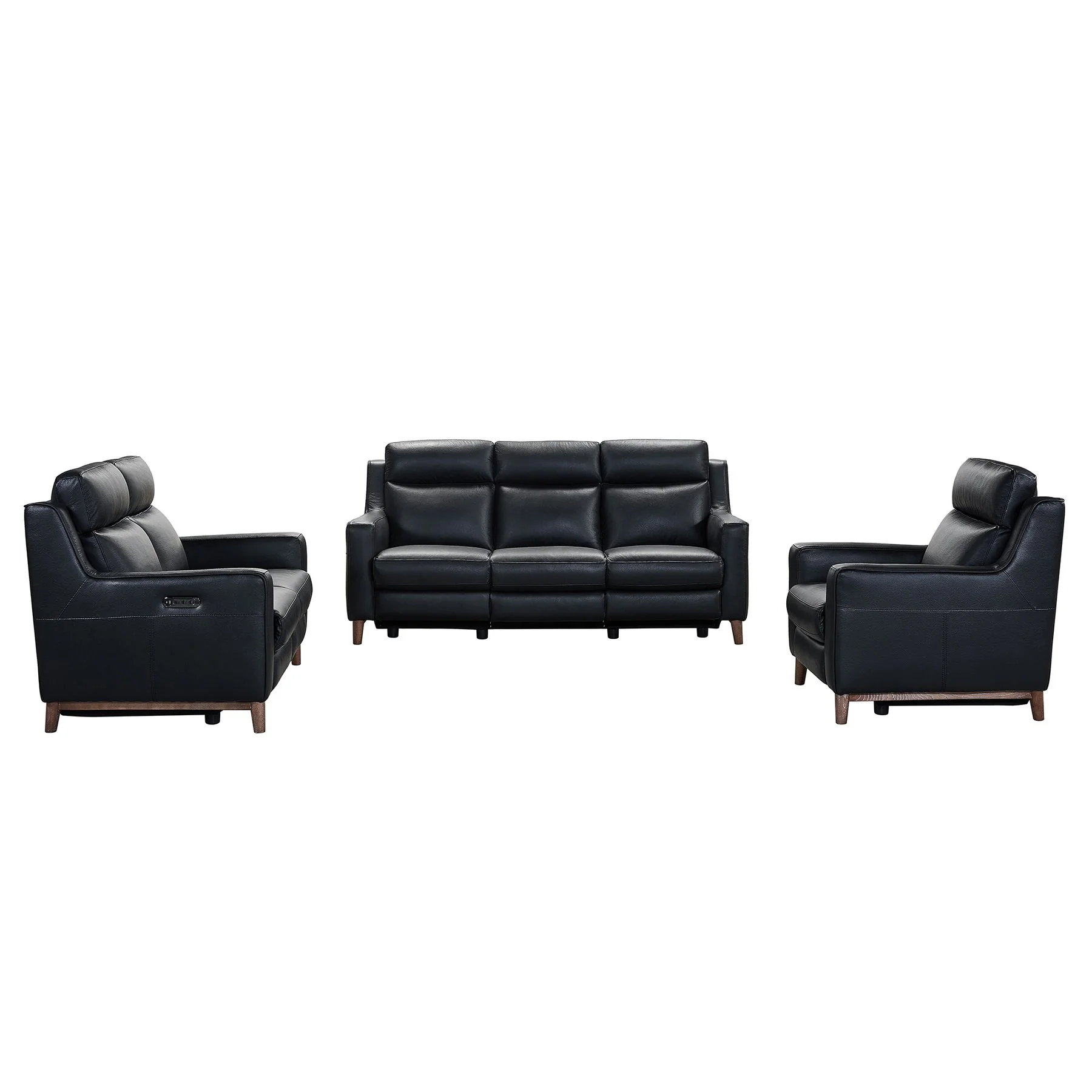 Wisteria Contemporary Loveseat in Light Brown Wood Finish and Black Genuine Leather - Image 9