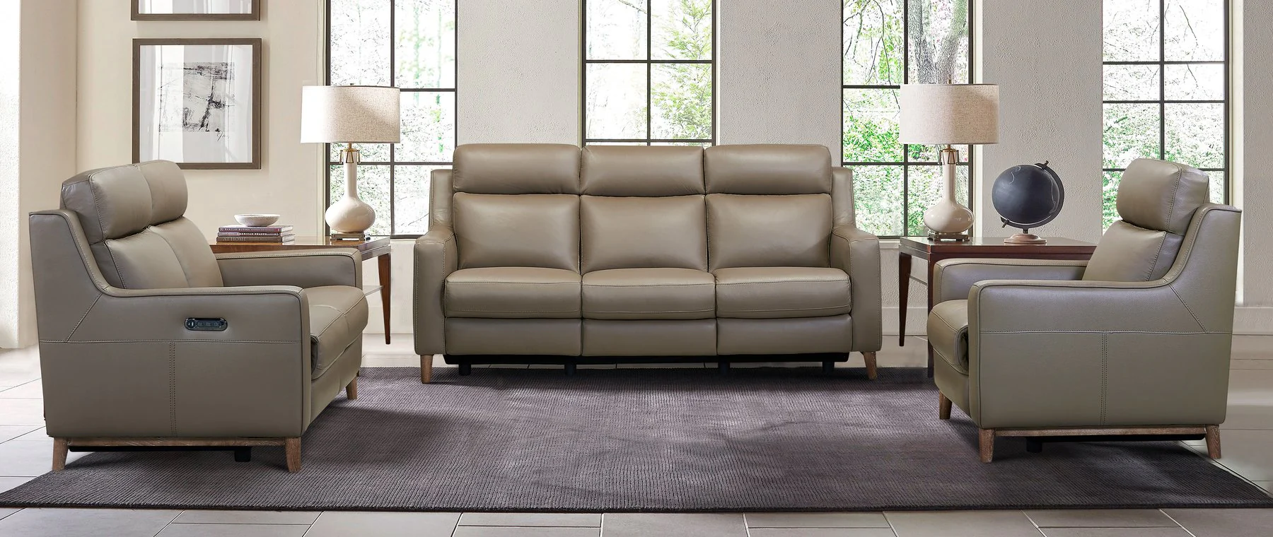 Wisteria Contemporary Loveseat in Light Brown Wood Finish and Taupe Genuine Leather - Image 11