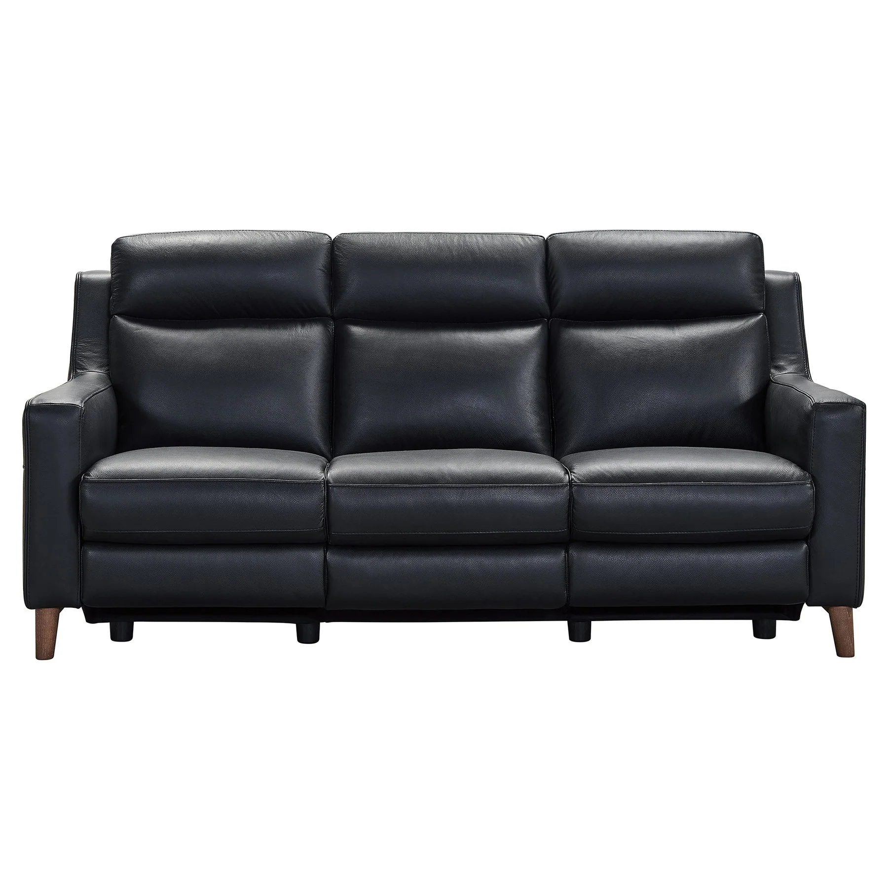 Wisteria Contemporary Sofa in Light Brown Wood Finish and Black Genuine Leather