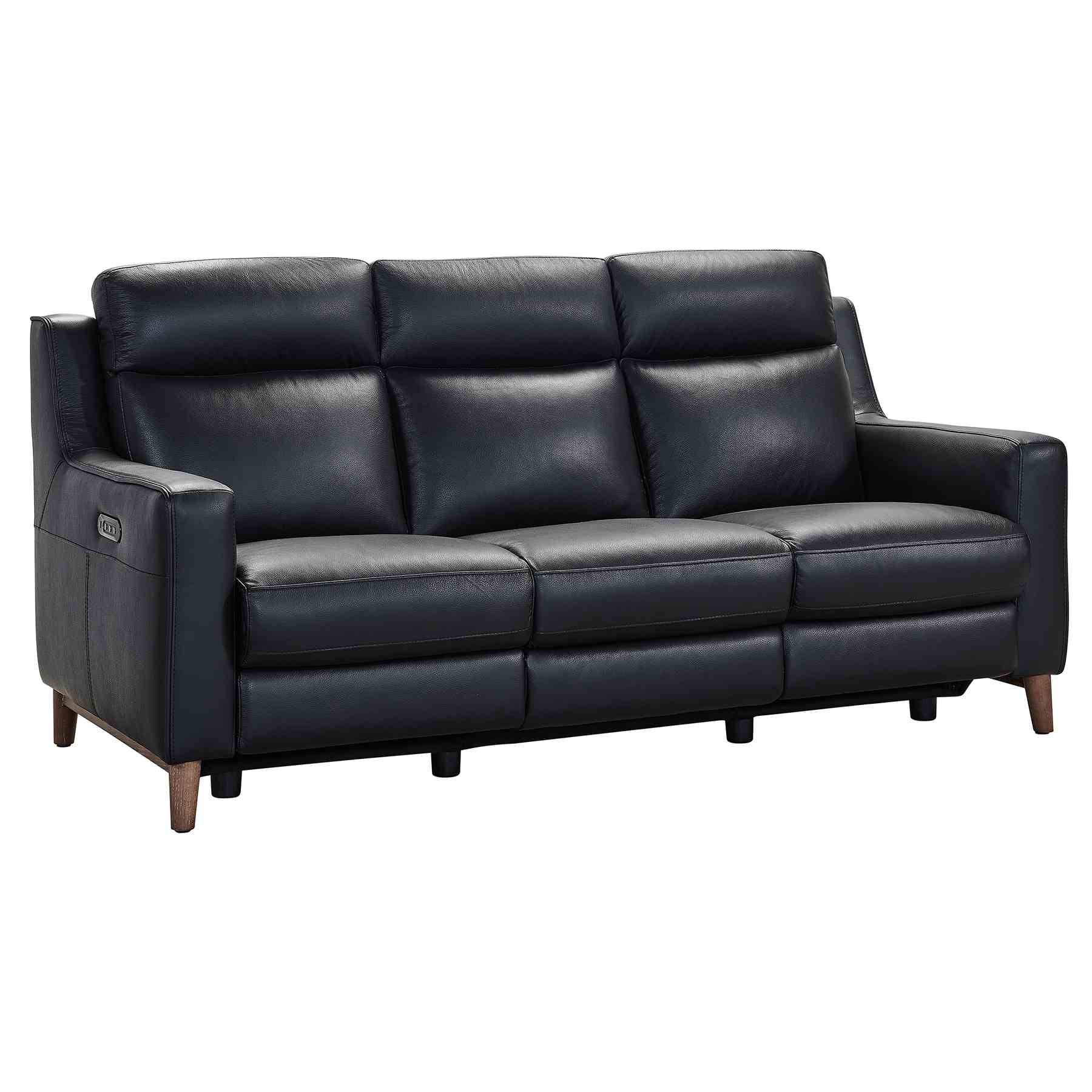 Wisteria Contemporary Sofa in Light Brown Wood Finish and Black Genuine Leather - Image 2