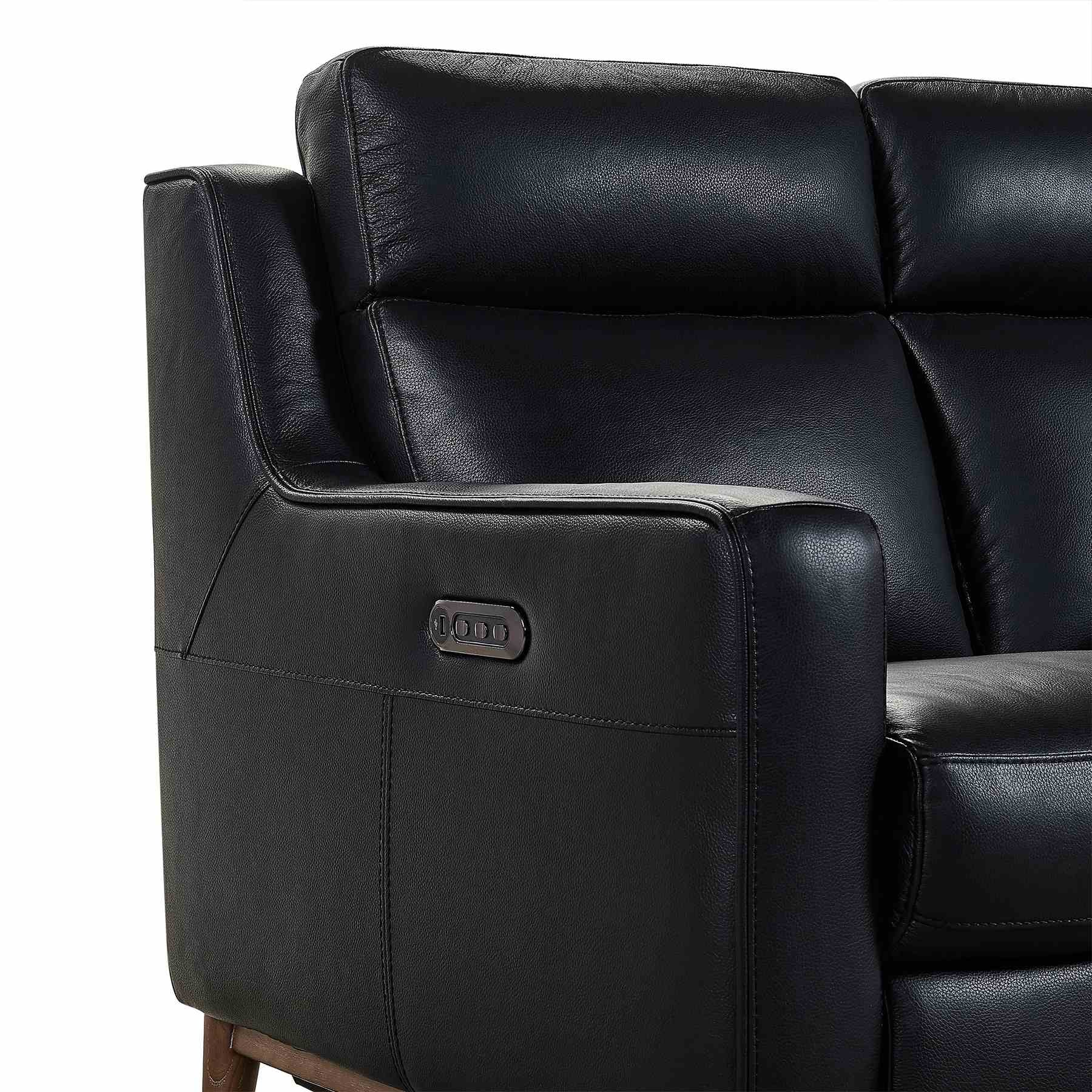 Wisteria Contemporary Sofa in Light Brown Wood Finish and Black Genuine Leather - Image 8