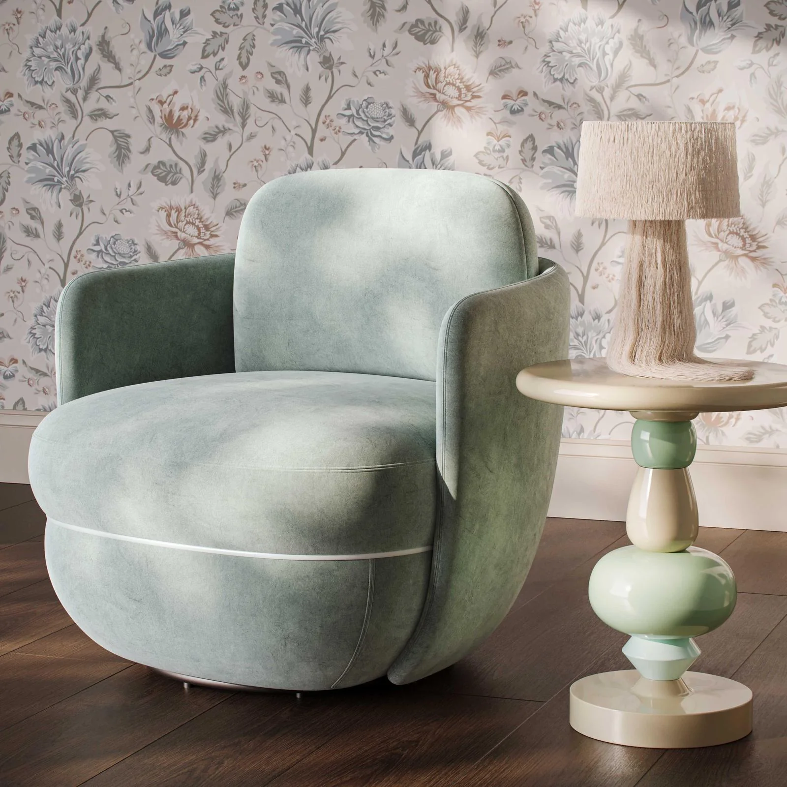 Wolfie Mint Green Velvet Swivel Chair - Image 2