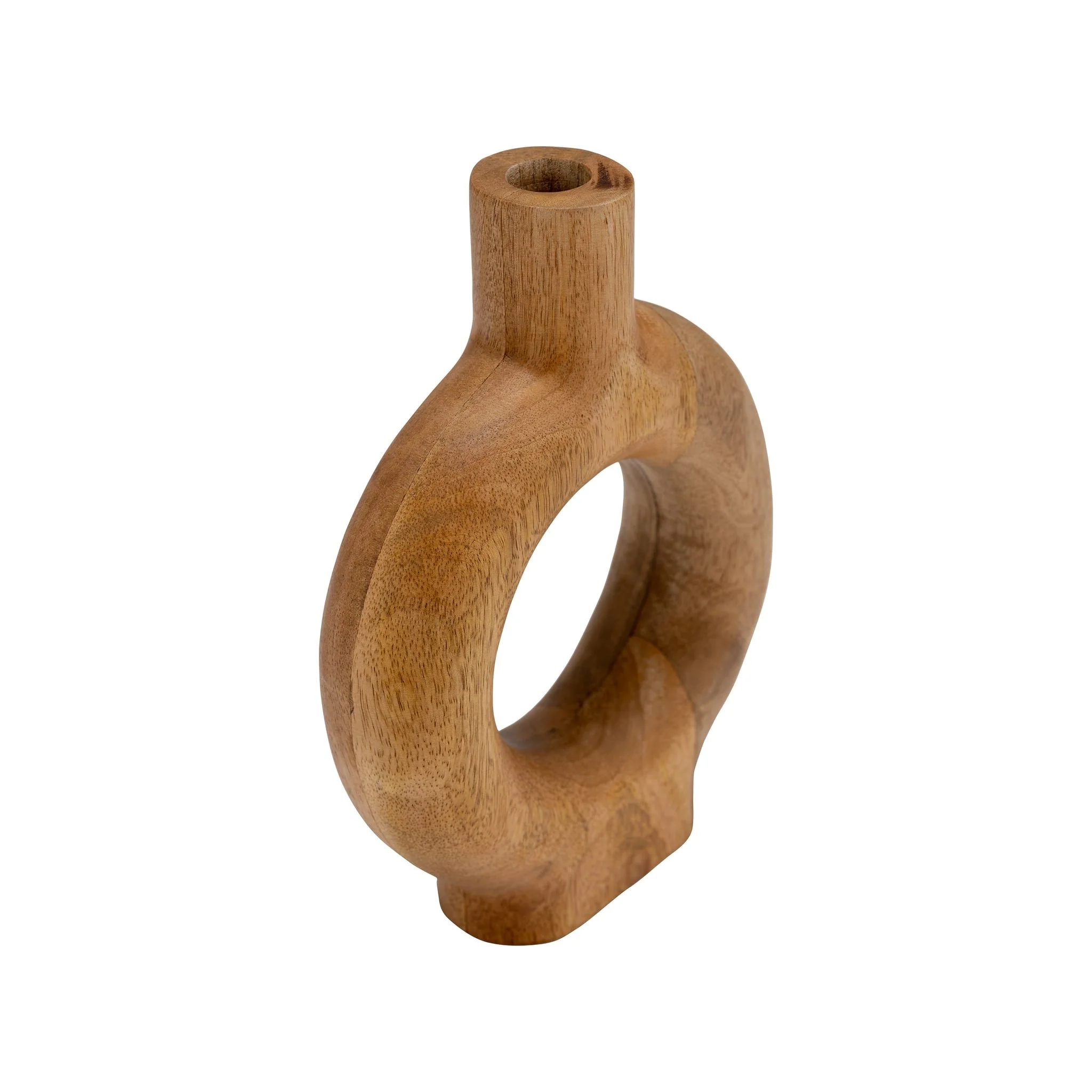 Wood, 10"h Donut Shaped Vase, Brown - Image 6