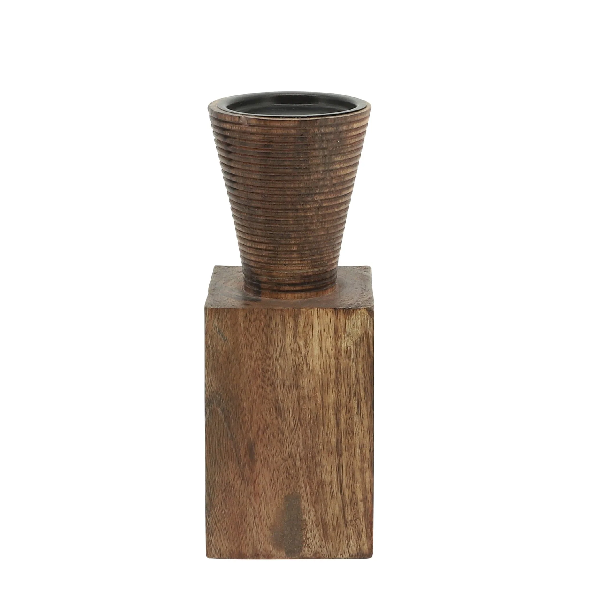 Wood, 10"h, Geometric Candle Holder, Brown - Image 2