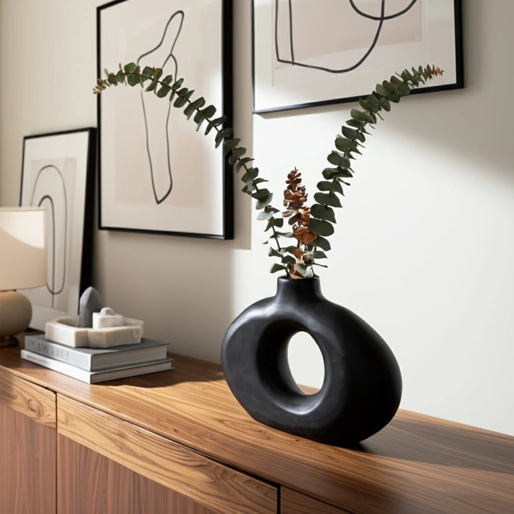 Wood, 10x7"h Cut-out Vase, Black - Image 11