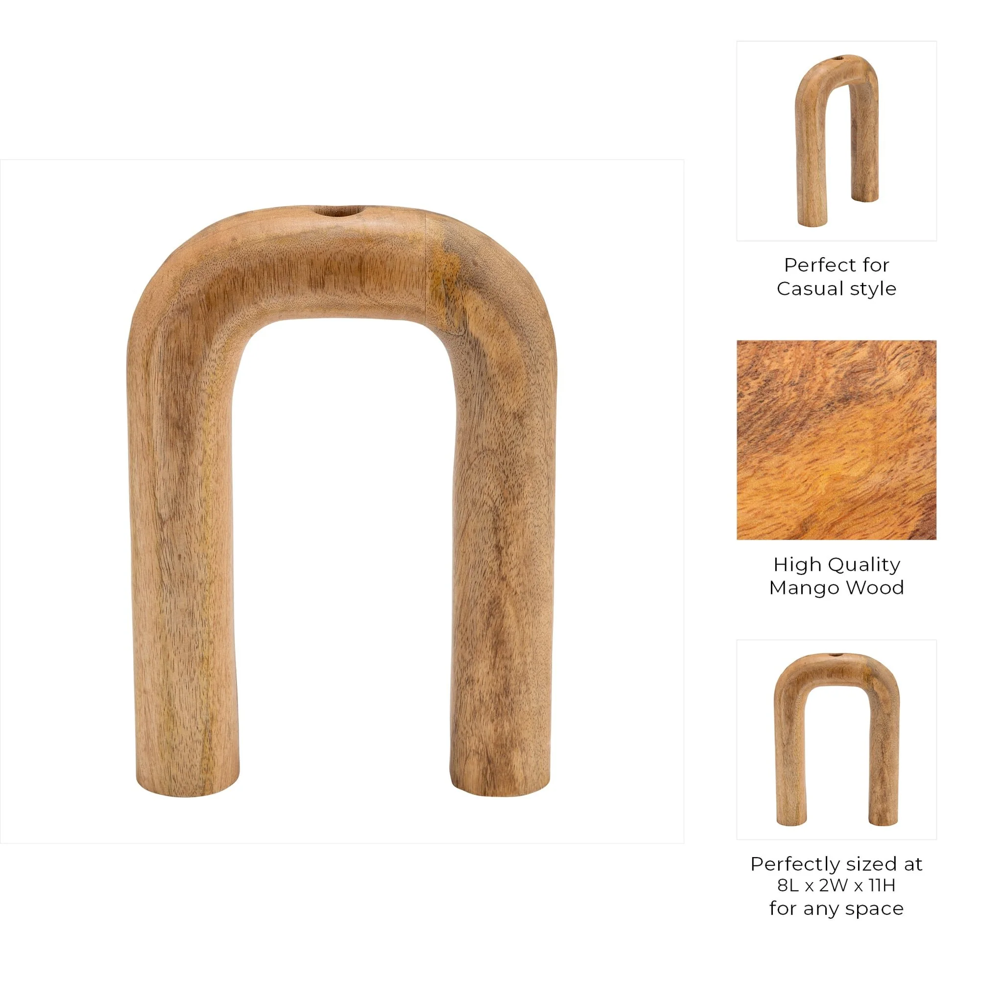 Wood, 11"h Horseshoe Vase, Brown - Image 10