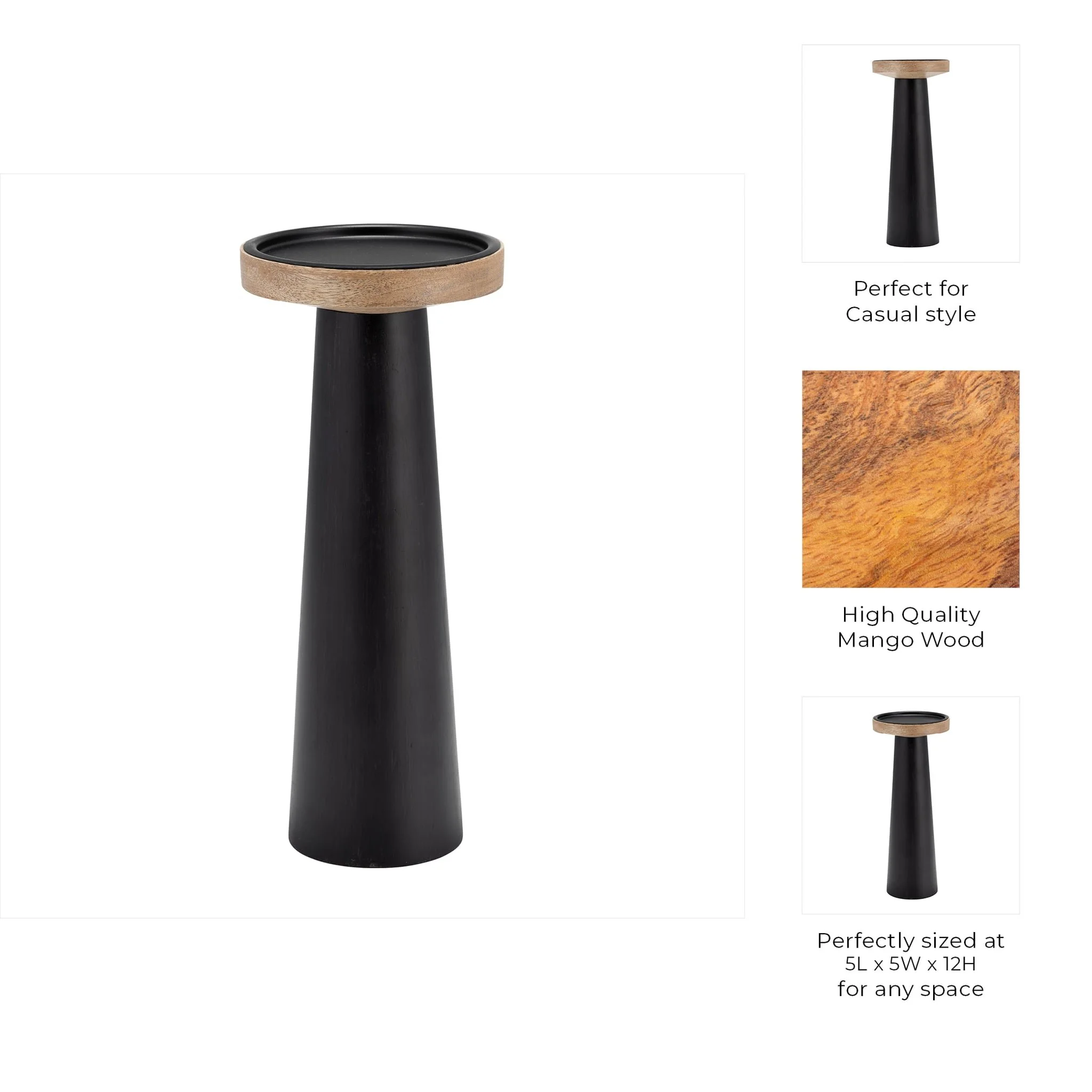 Wood, 12" Flat Candle Holder Stand, Black/natural - Image 10
