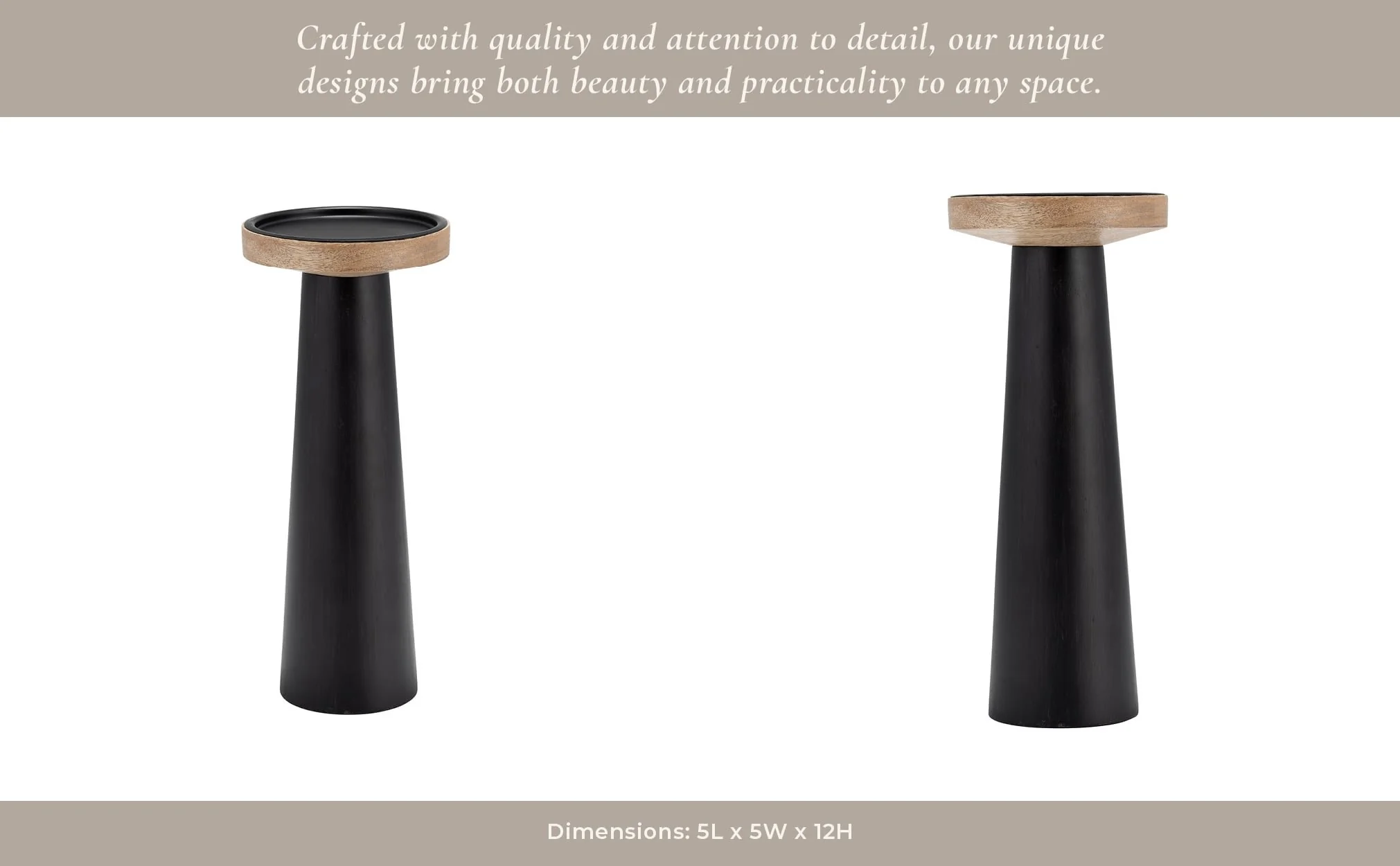 Wood, 12" Flat Candle Holder Stand, Black/natural - Image 13