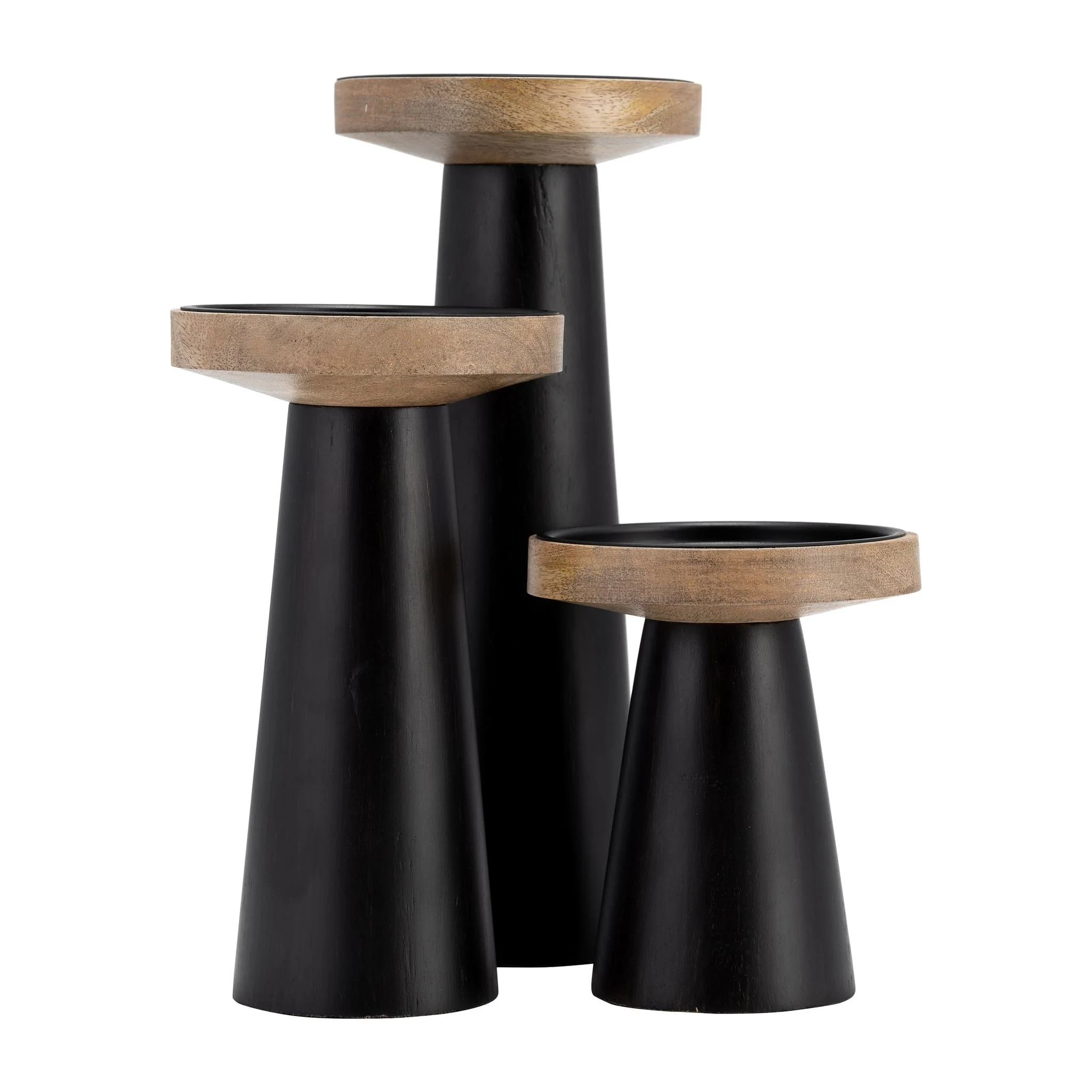 Wood, 12" Flat Candle Holder Stand, Black/natural - Image 6