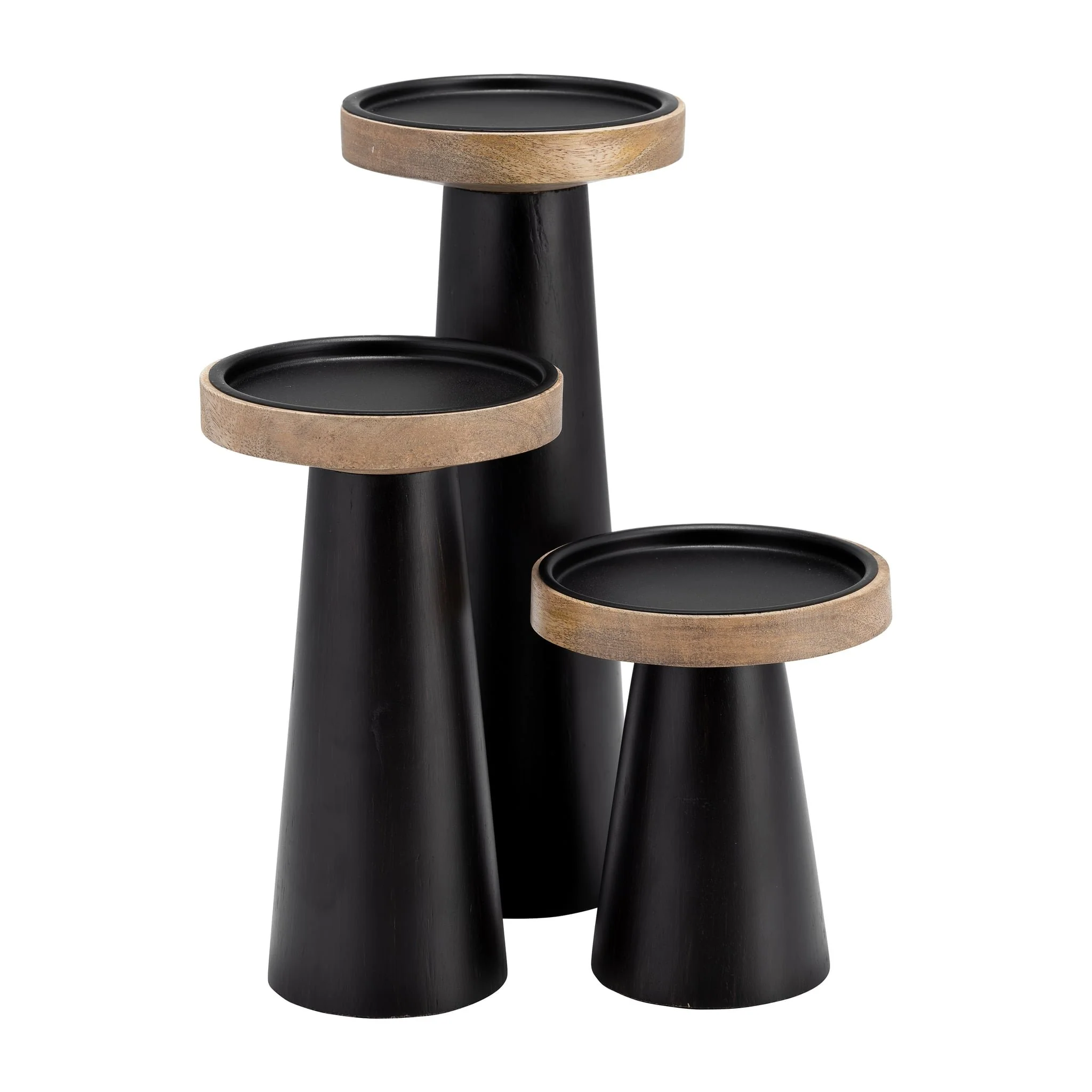 Wood, 12" Flat Candle Holder Stand, Black/natural - Image 7