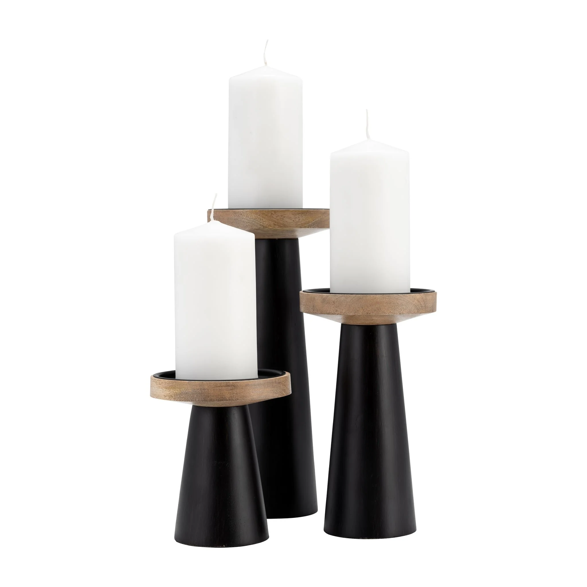 Wood, 12" Flat Candle Holder Stand, Black/natural - Image 8