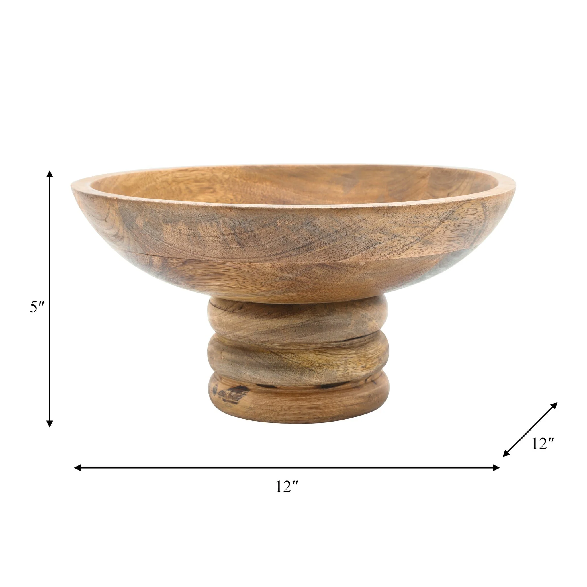 Wood, 12" Round Bowl W/ Ribbed Base, Natural - Image 4