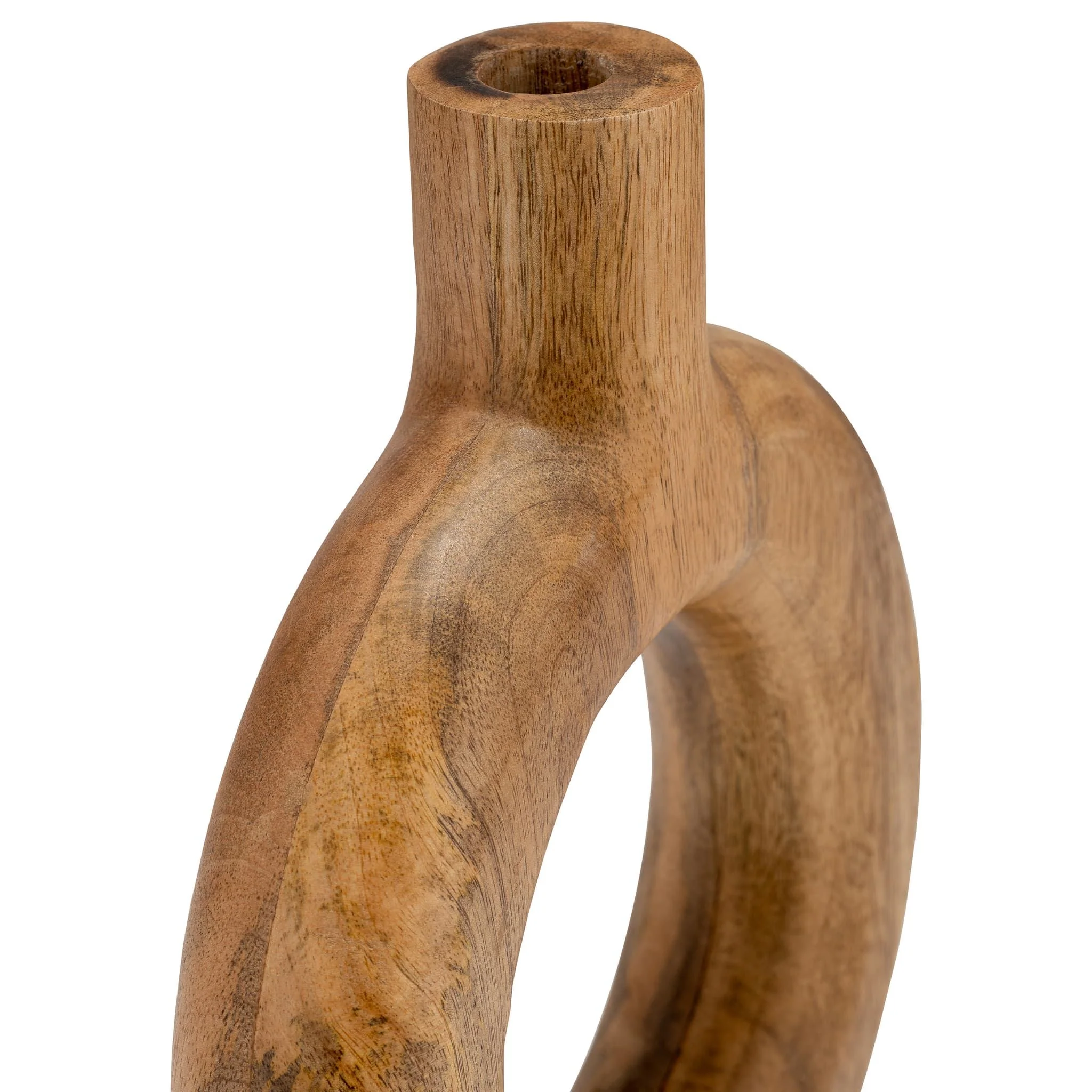 Wood, 12"h Donut Shaped Vase, Brown - Image 6