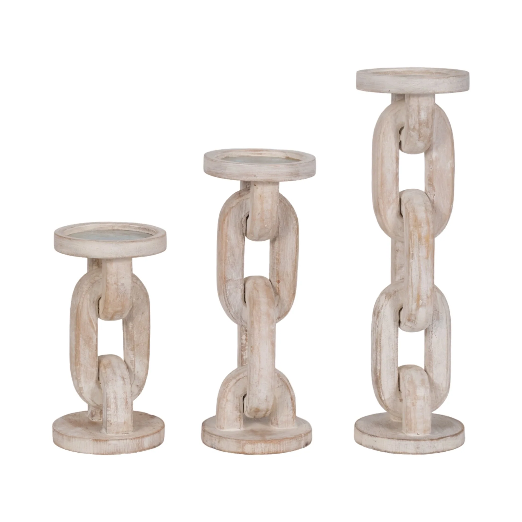 Wood, 14" Chain Pillar Candle Holder, White - Image 8