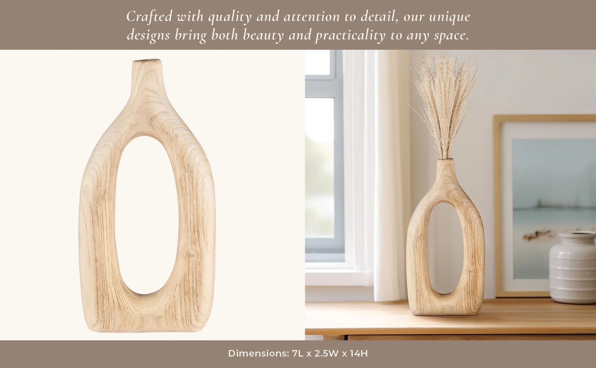 Wood, 14"h Cut-out Vase, Natural - Image 12