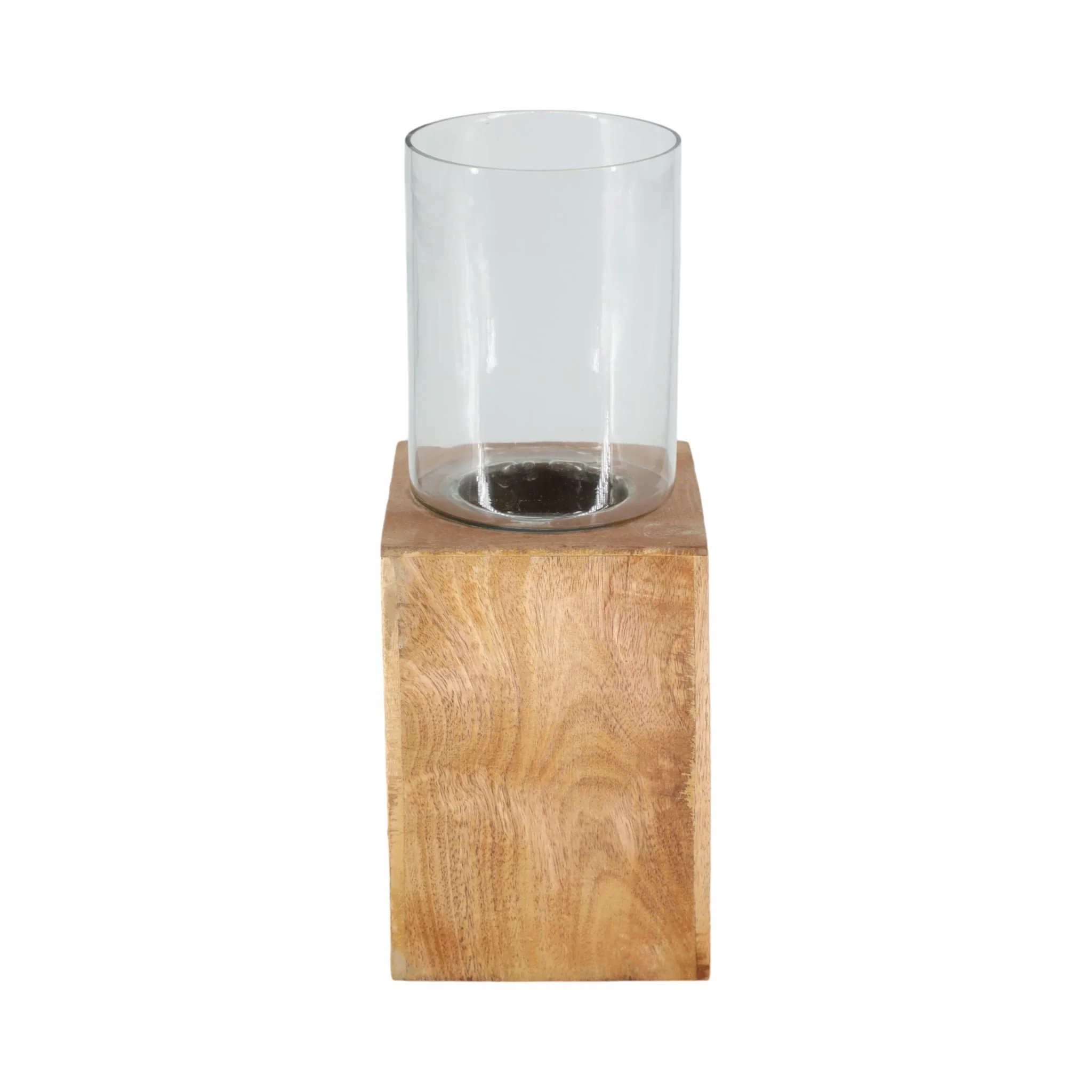 Wood, 15" Square Base Pillar Hurricane, Natural