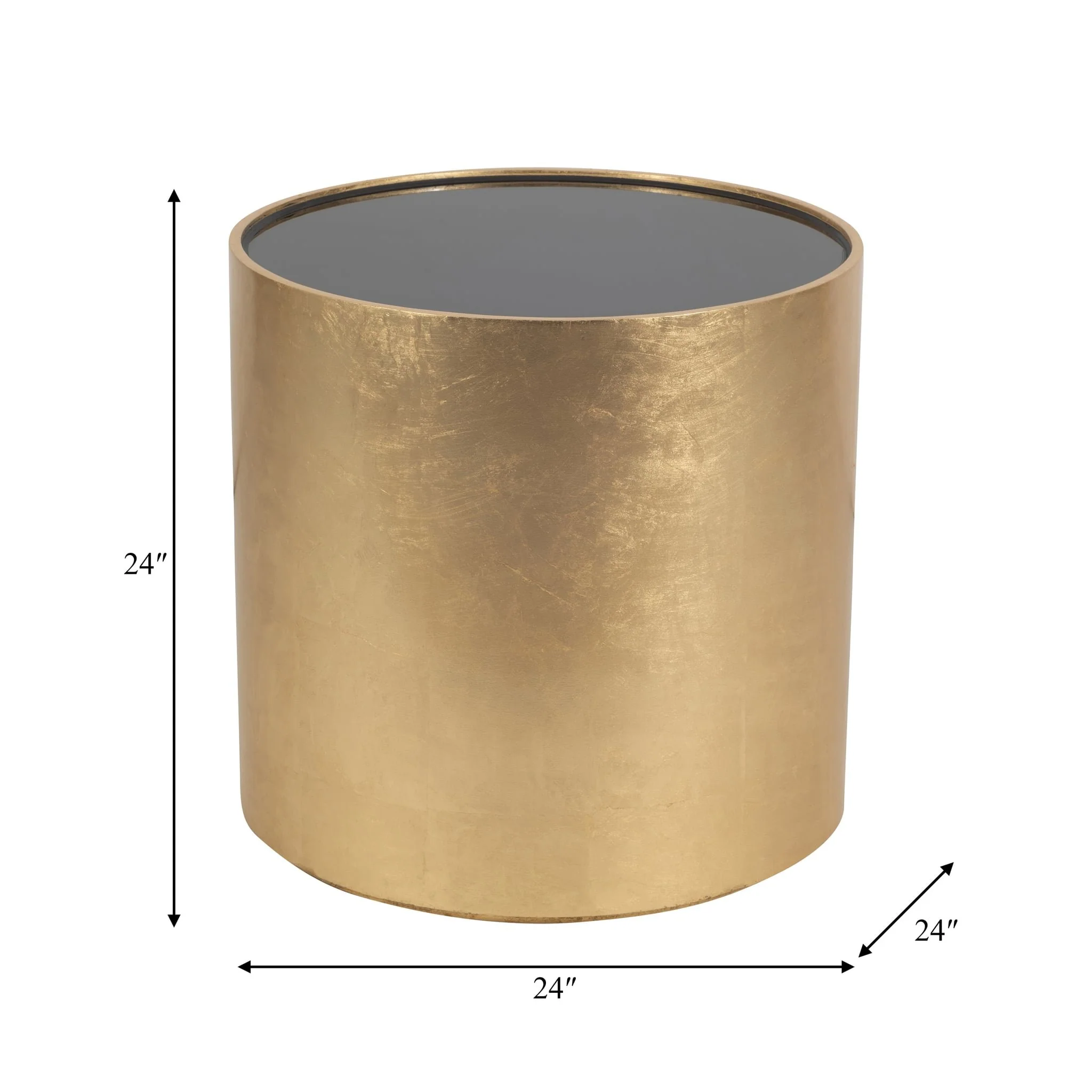 Wood, 24" Gold, Black Glass Side Table - Image 7