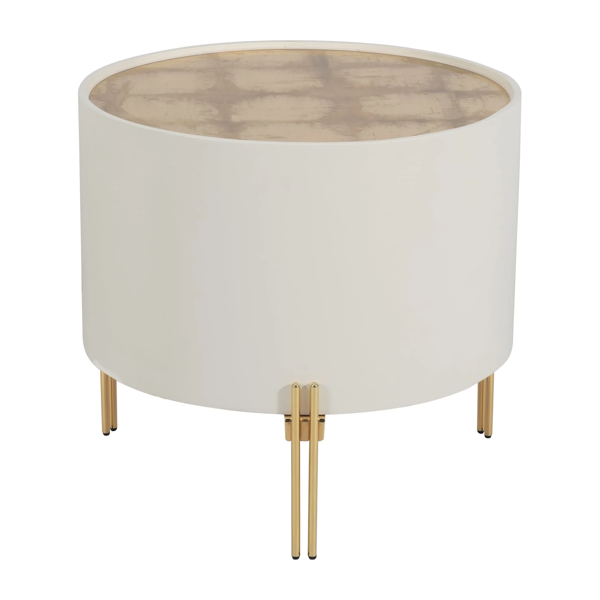 Wood,24" Gold Leaf Top Side Table, Wht/gld - Image 2