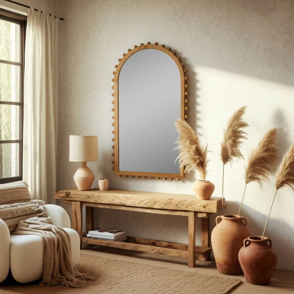 Wood, 24x39 Beaded Arch Mirror, Natural - Image 10