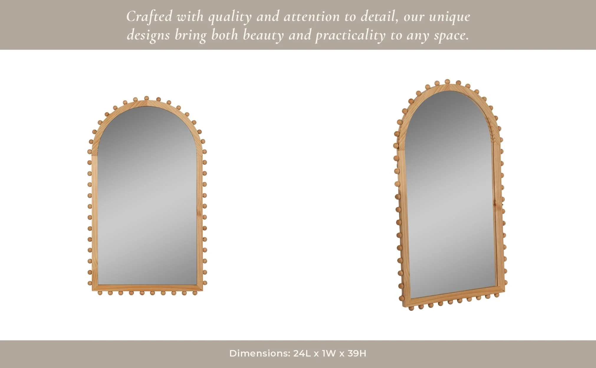 Wood, 24x39 Beaded Arch Mirror, Natural - Image 11