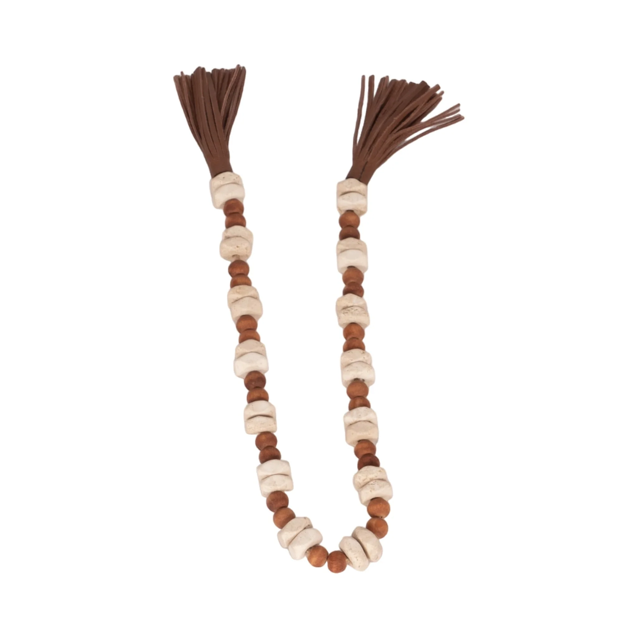 Wood, 26x.75 Travertine Beads Faux Leather, Multi - Image 3