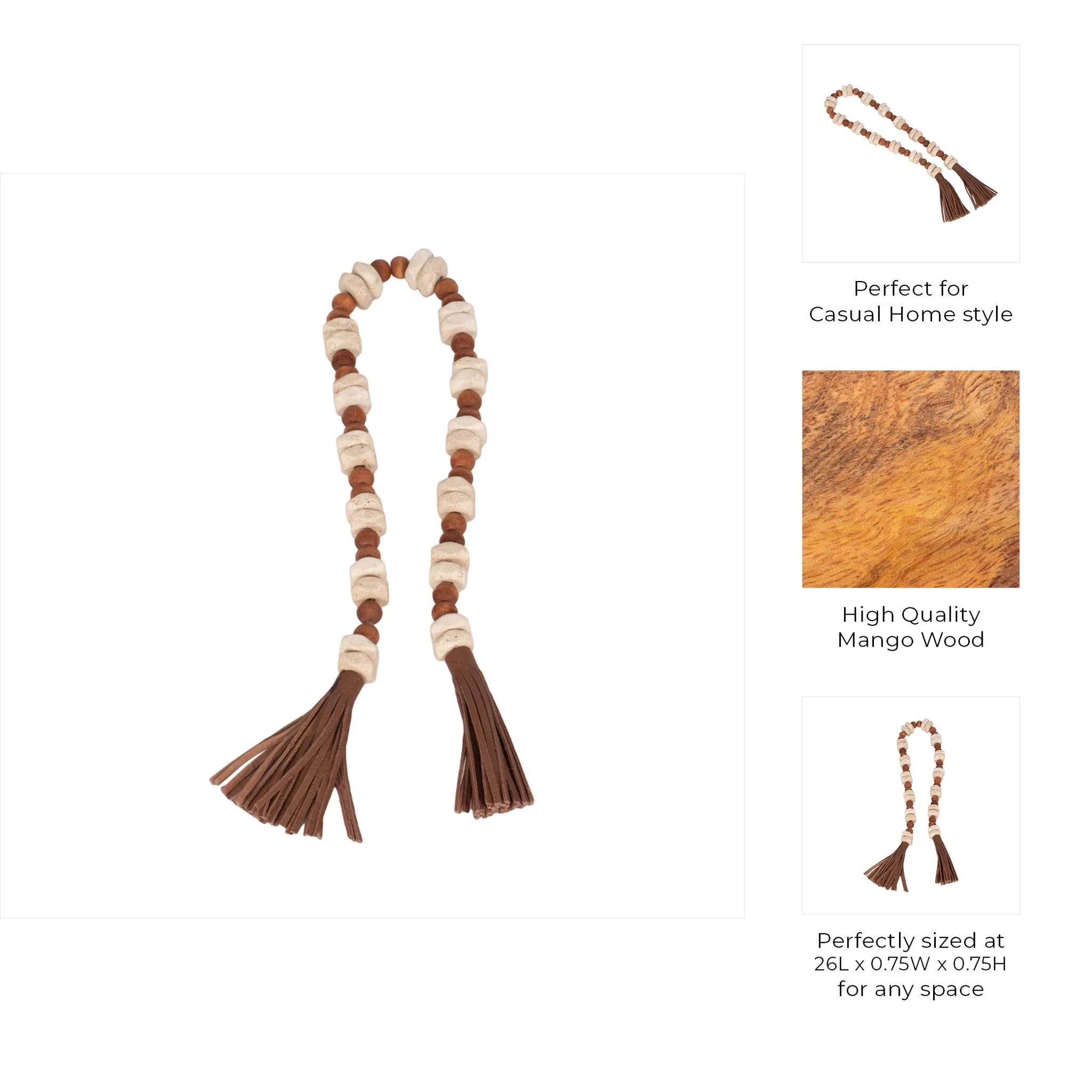 Wood, 26x.75 Travertine Beads Faux Leather, Multi - Image 8