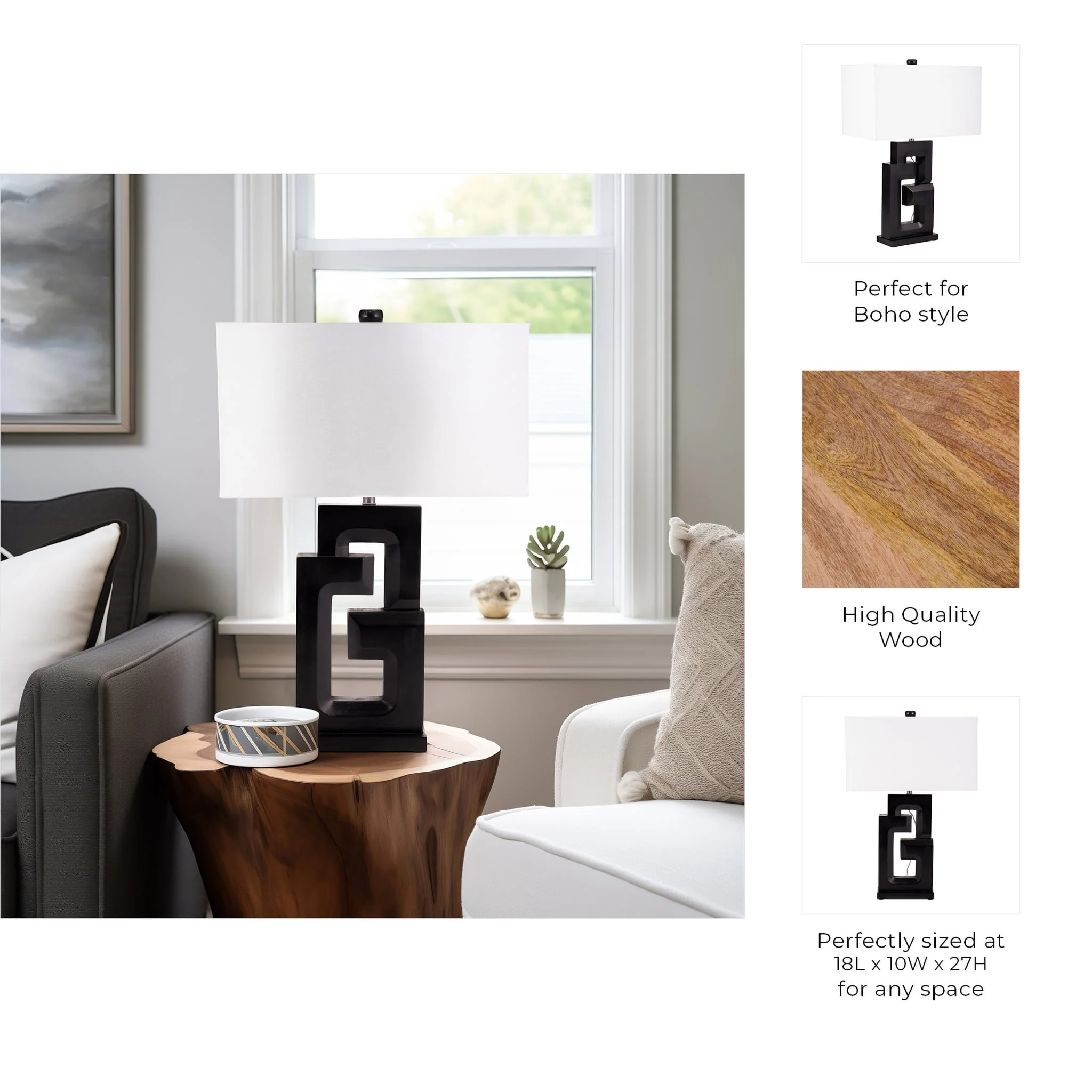 Wood, 27"h Geometric Lamp, Black - Image 9