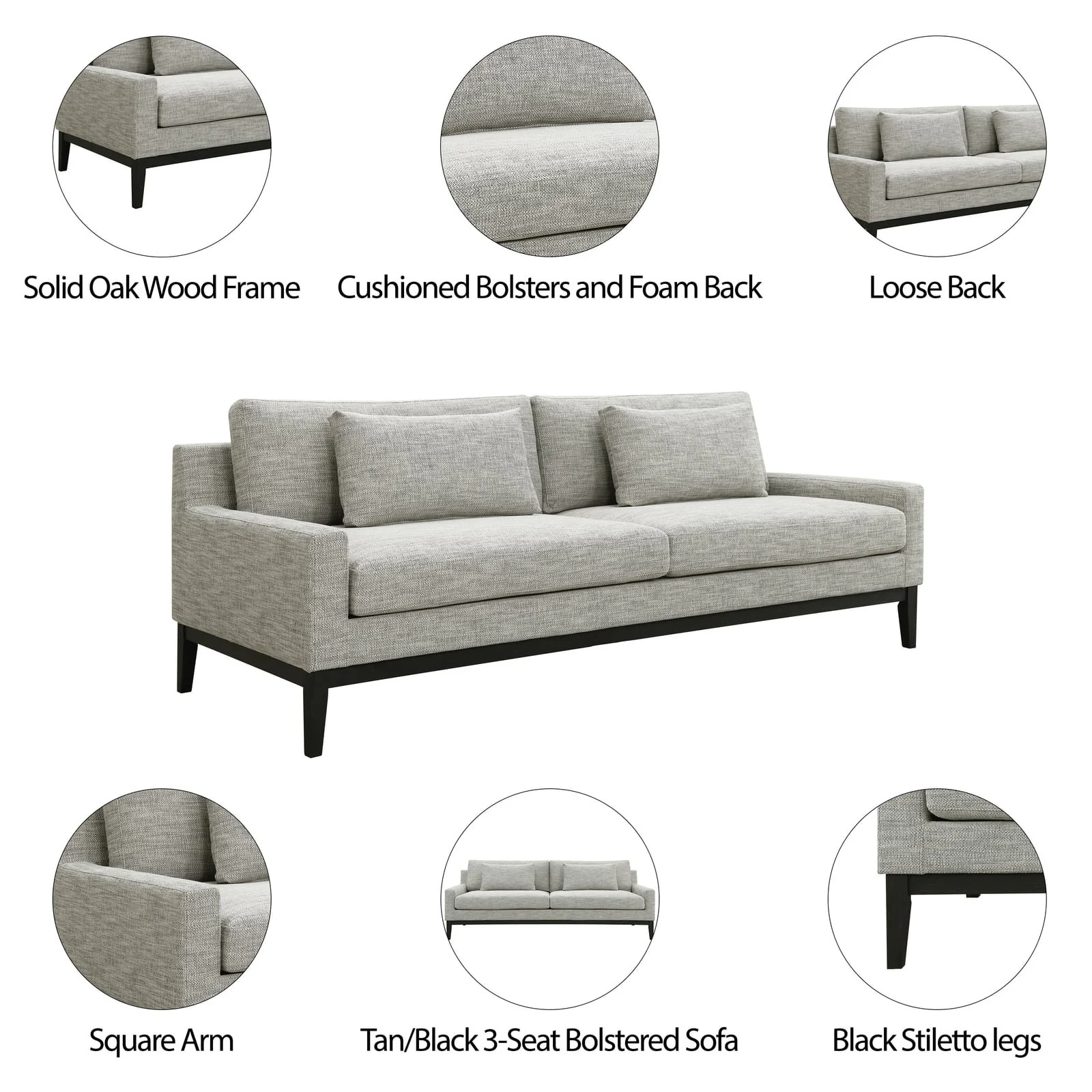 Wood, 3-seater Bolstered Sofa, Tan/black Kd - Image 5