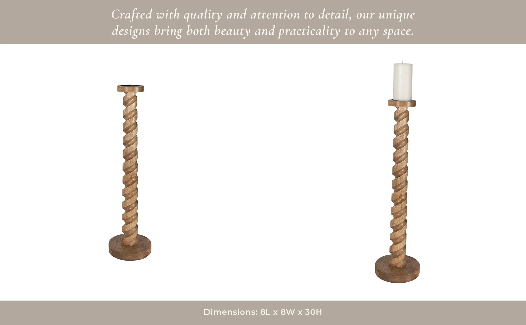 Wood, 30" Spiral Floor Pillar Candleholder, Natura - Image 12