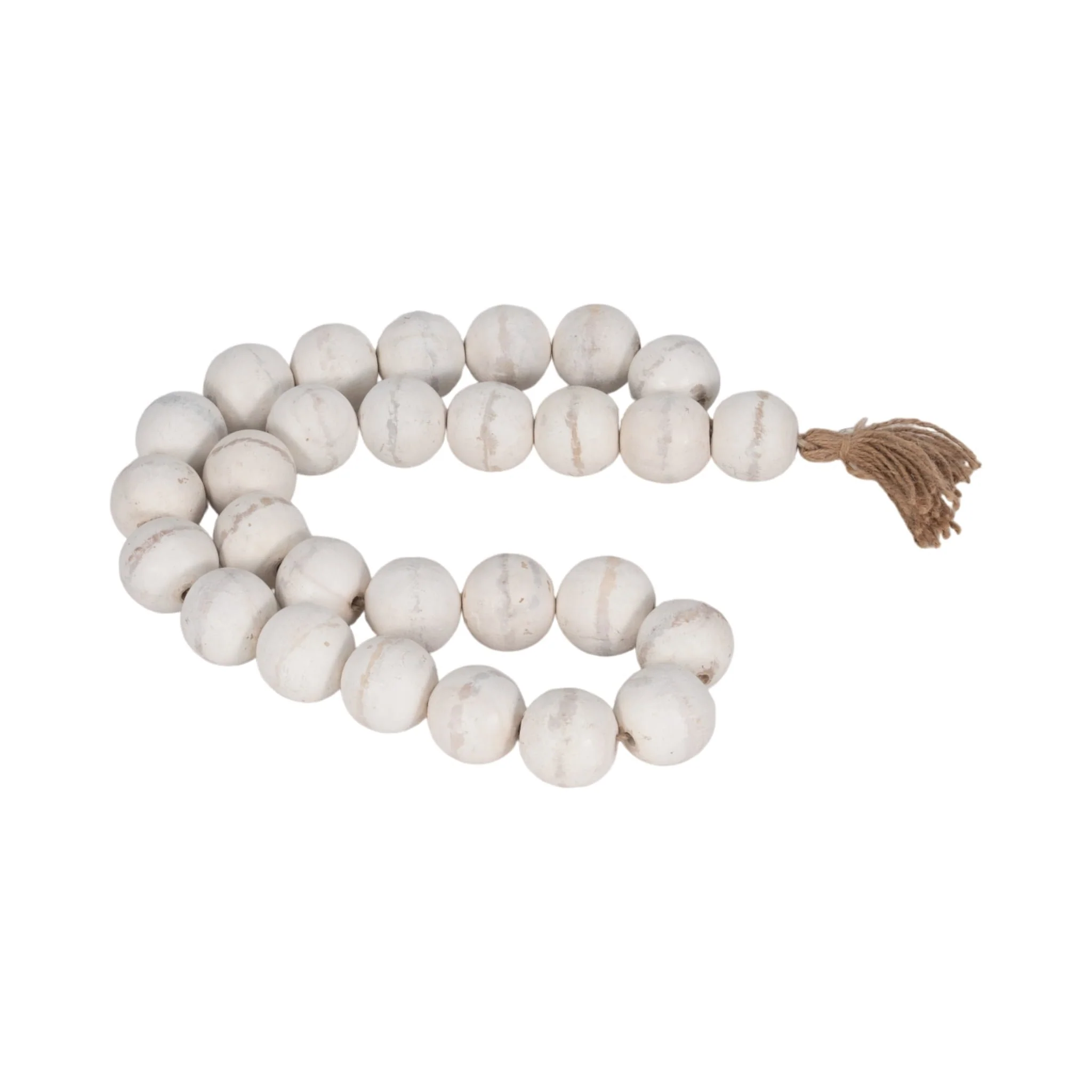 Wood, 32"l, 2"double Beaded Garland W/tassel,wht
