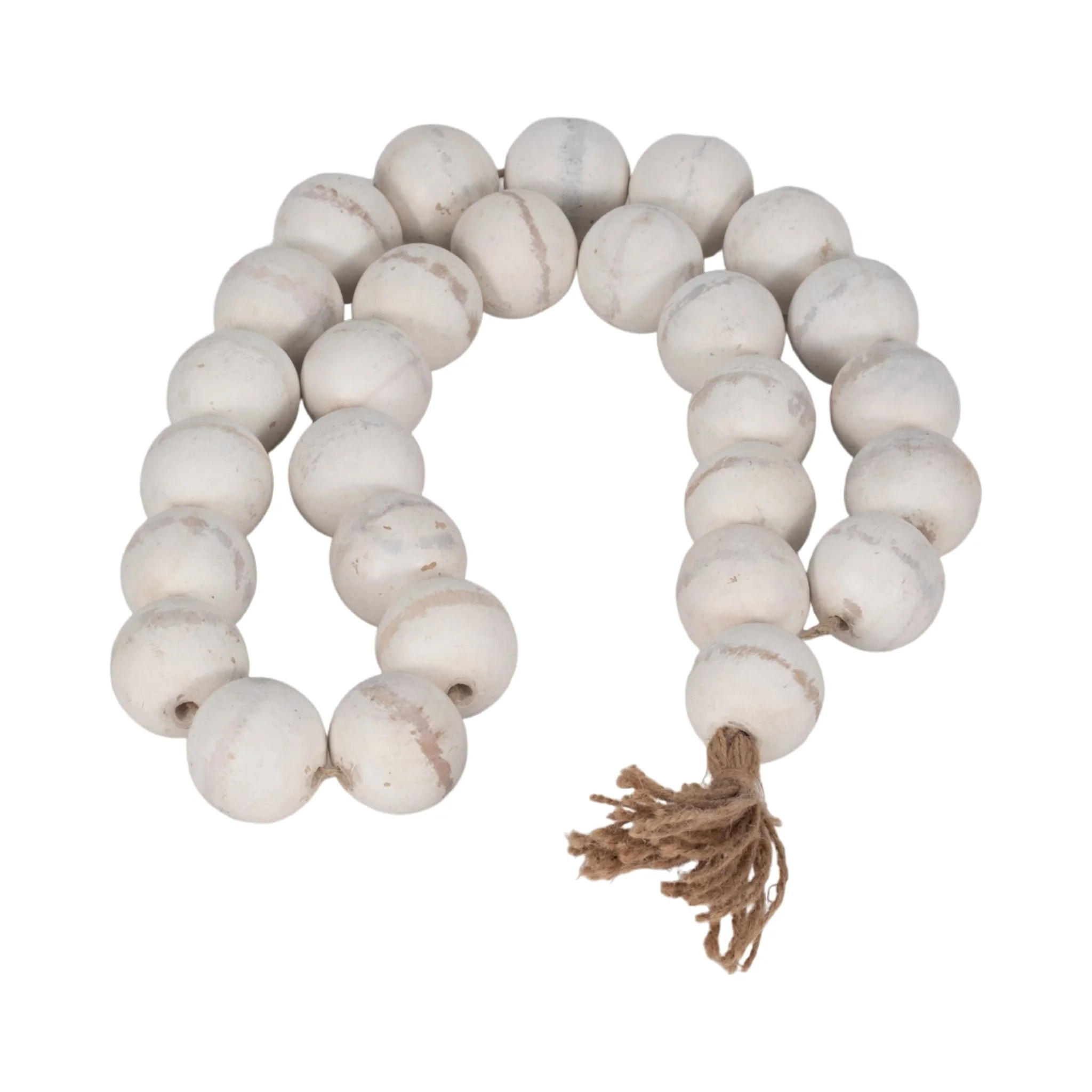 Wood, 32"l, 2"double Beaded Garland W/tassel,wht - Image 2