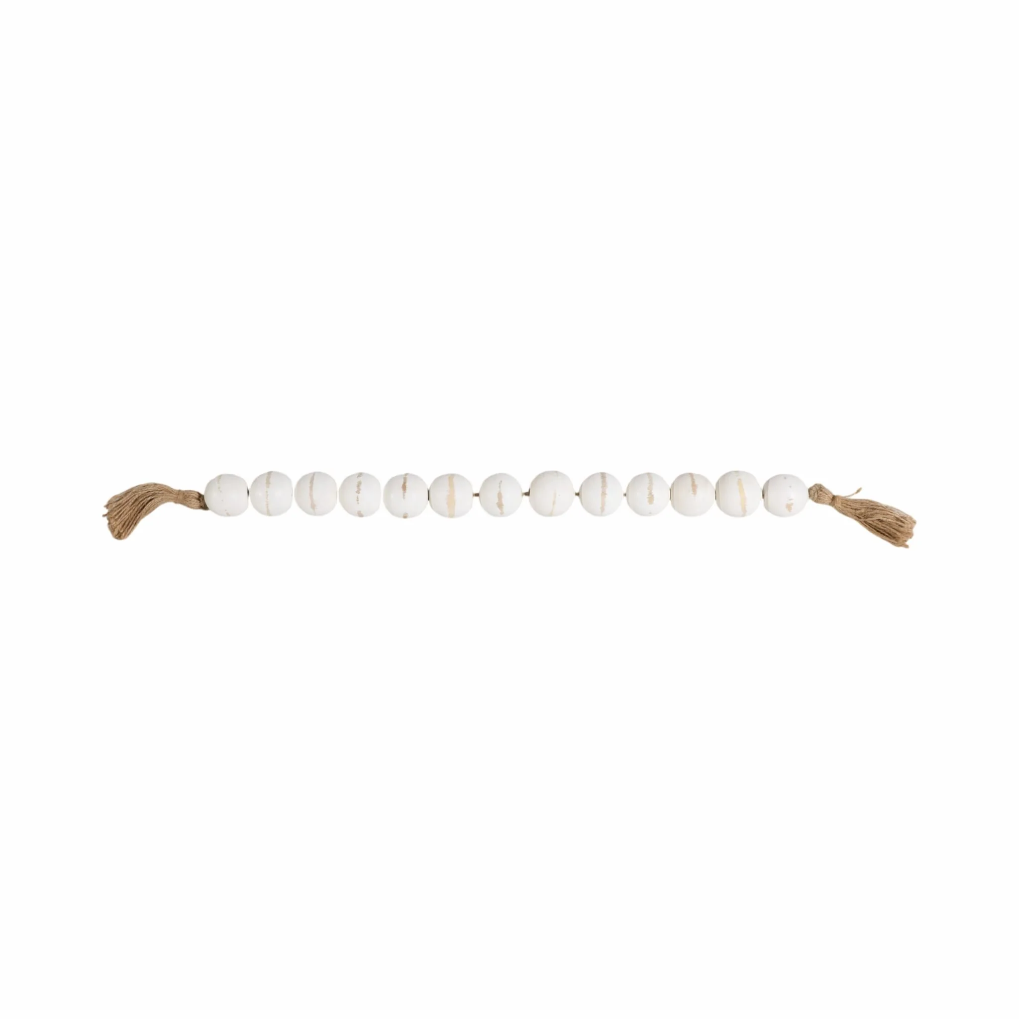 Wood, 32"l, 2"lrg Bead Garland W/ Tassel, Wht Wash - Image 6