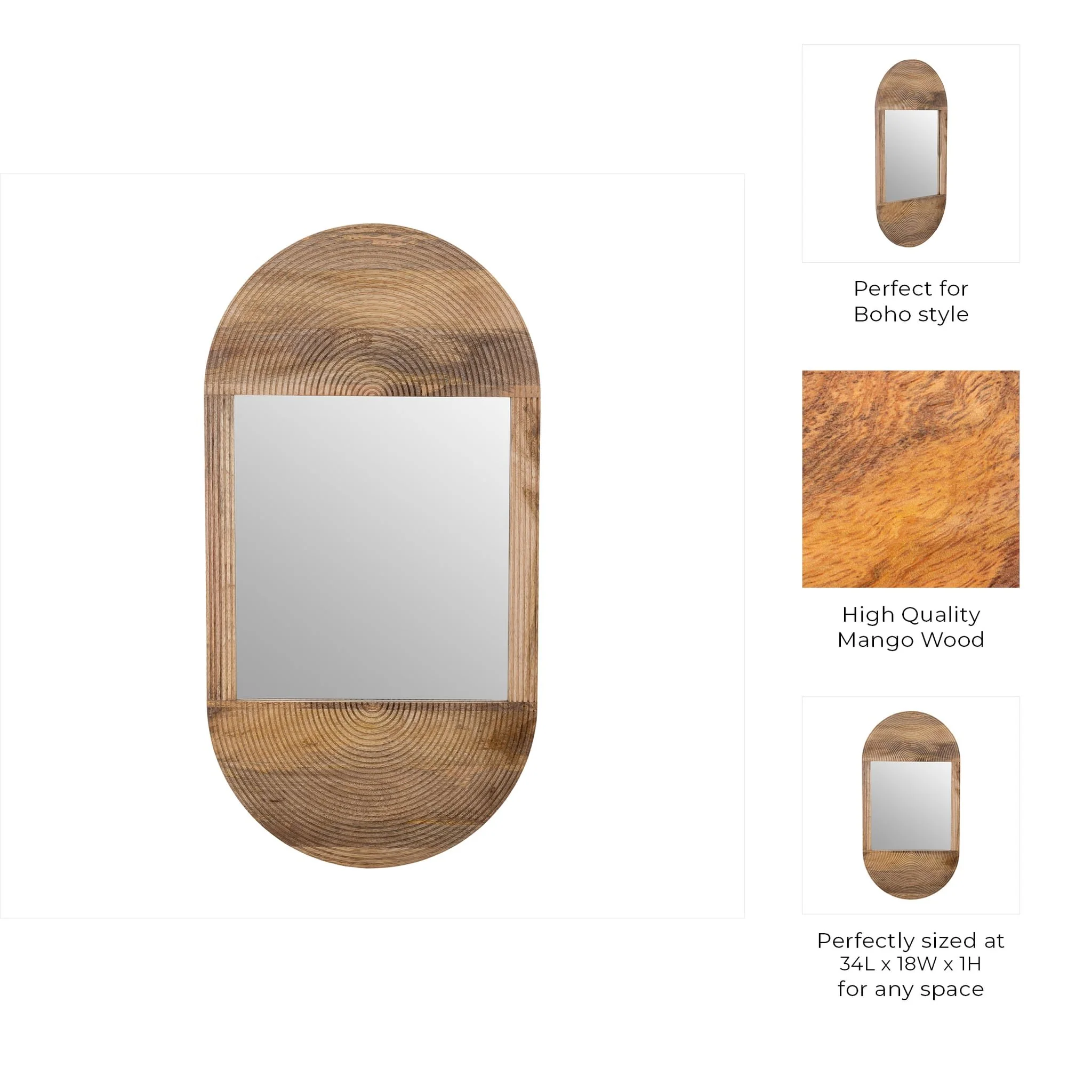 Wood, 34"lx18"w Oval Mirror, Brown - Image 7
