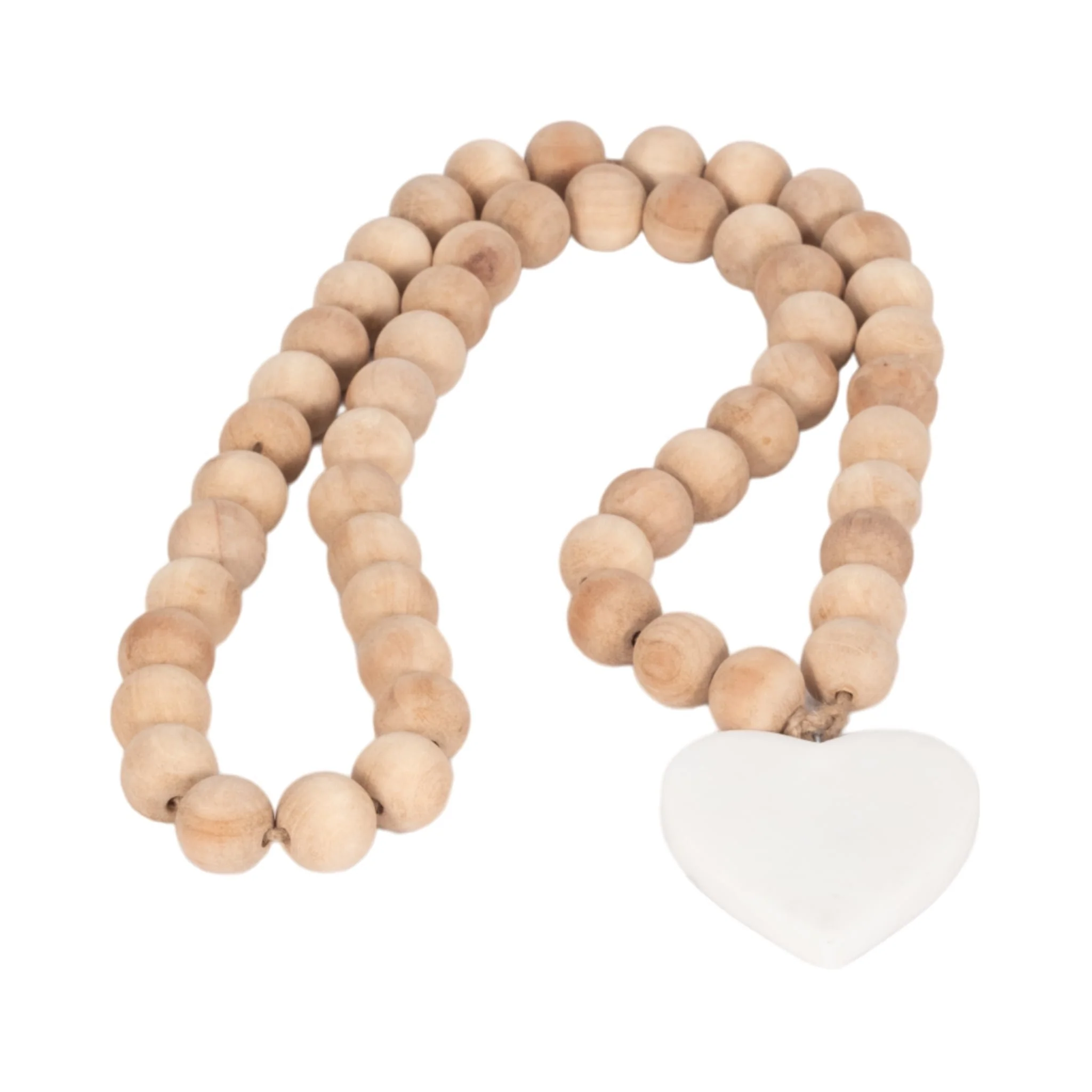 Wood, 36" Large Bead Garland W/ Marble Heart, Natu
