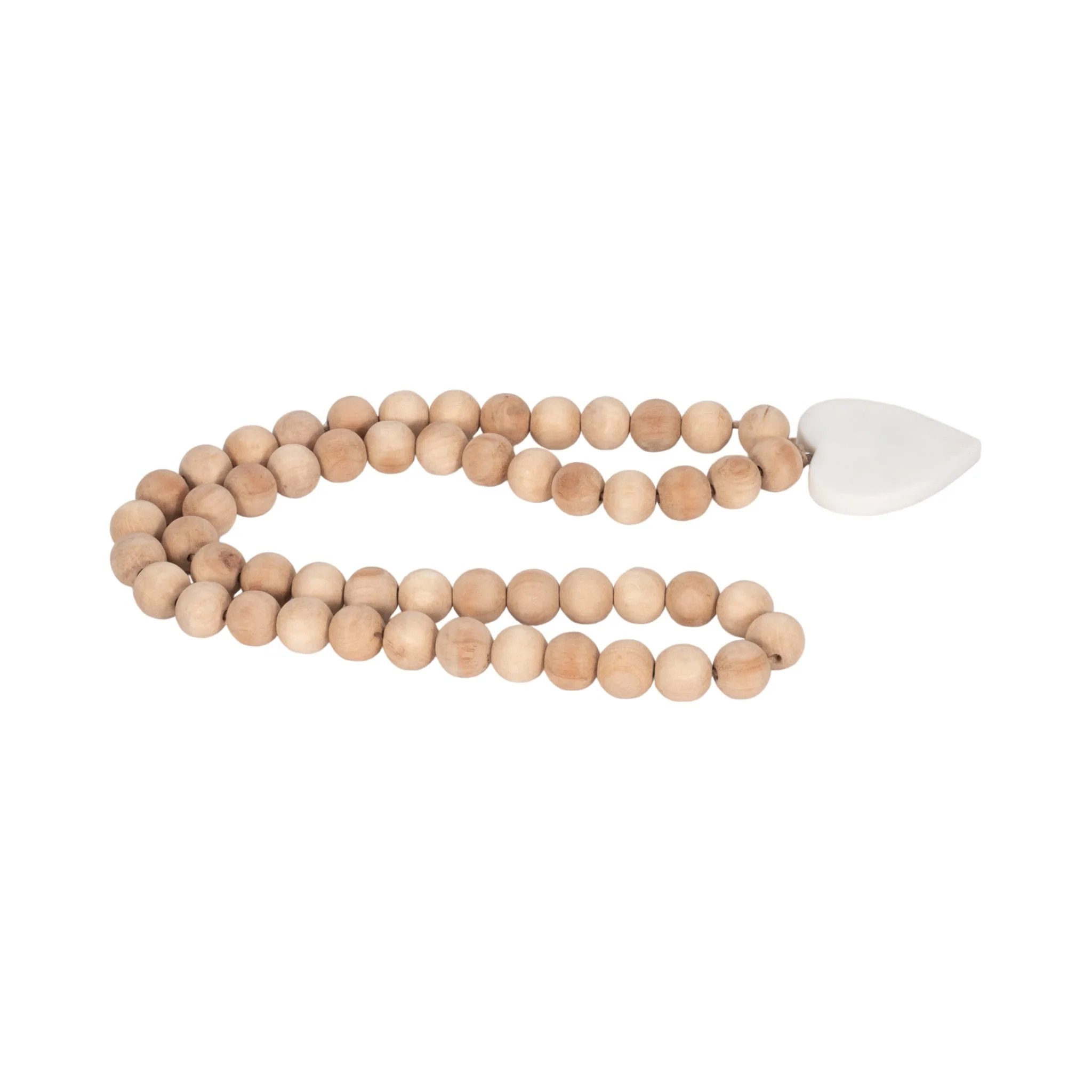 Wood, 36" Large Bead Garland W/ Marble Heart, Natu - Image 2