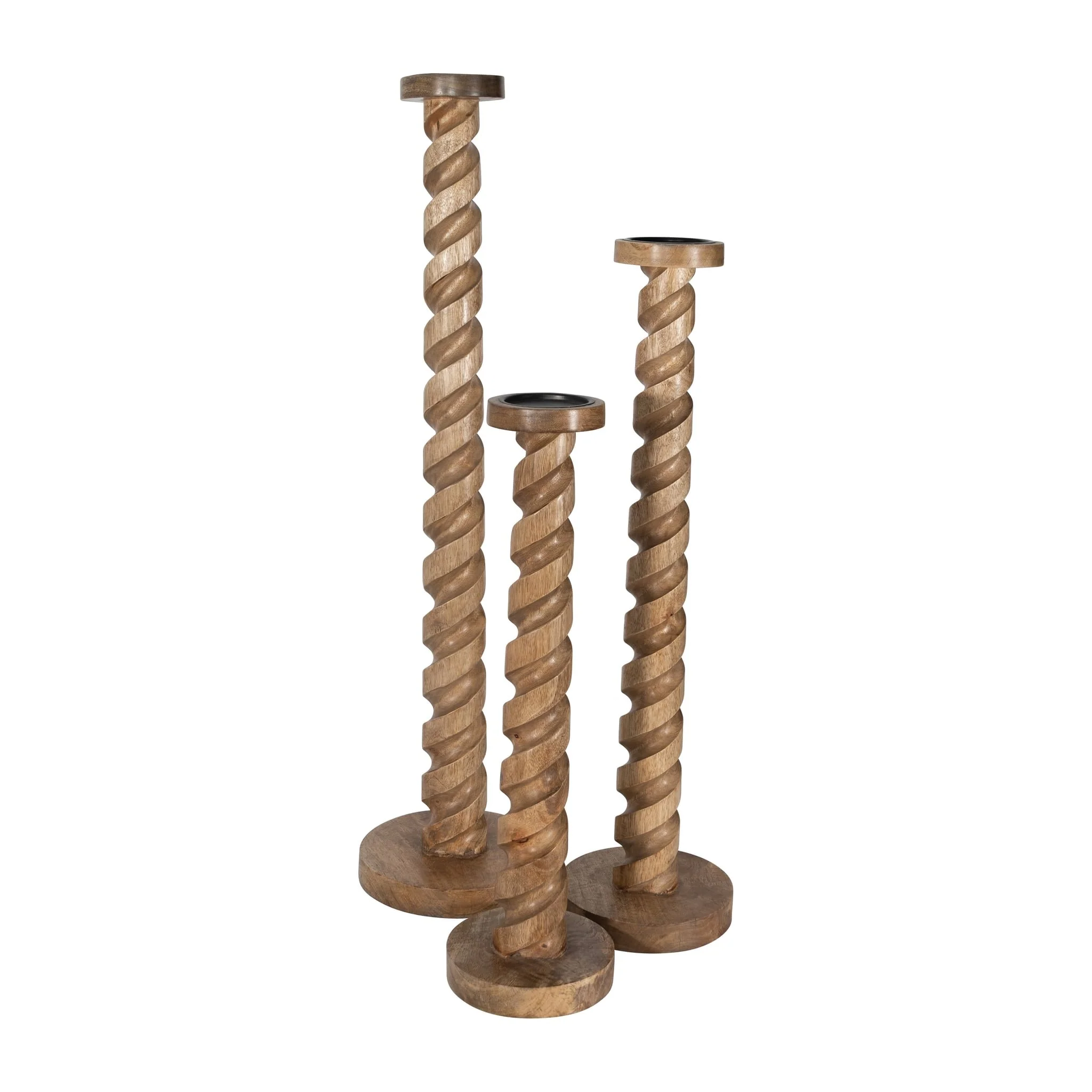 Wood, 36" Spiral Floor Pillar Candleholder, Natura - Image 6