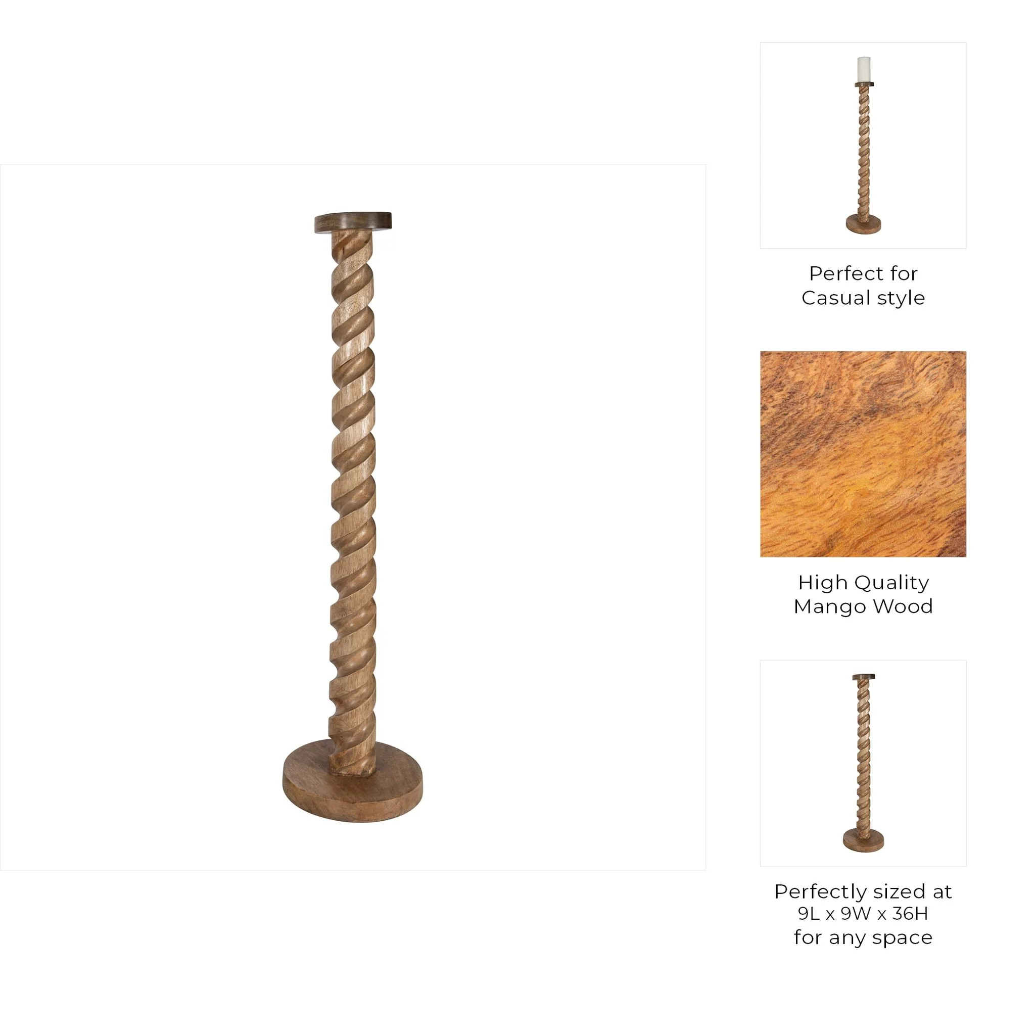 Wood, 36" Spiral Floor Pillar Candleholder, Natura - Image 8