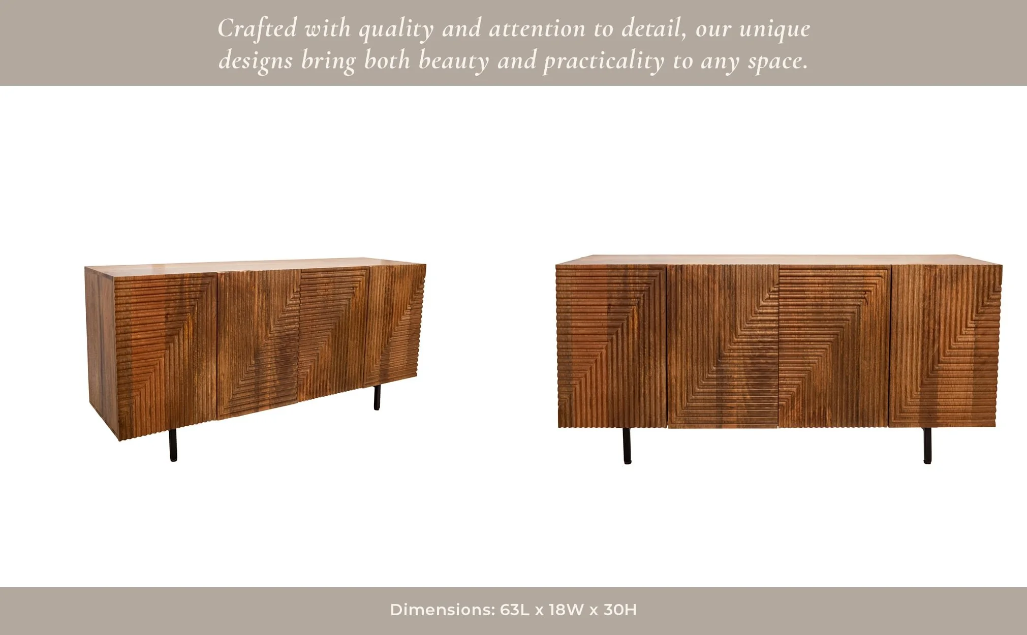 Wood 4-door Fluteboard Cabinet, Brown - Image 9