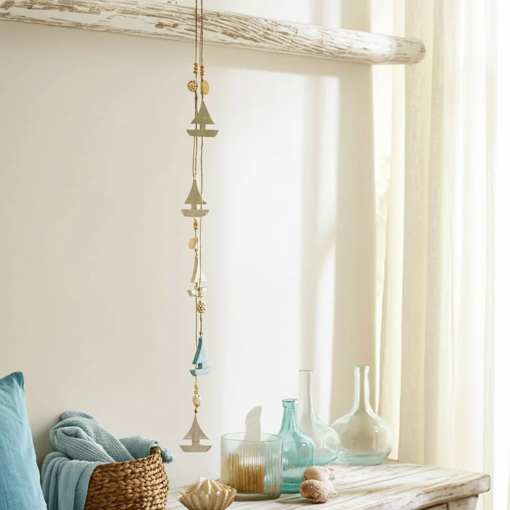 Wood, 40"h Hanging Sailboat, Blue/white - Image 9