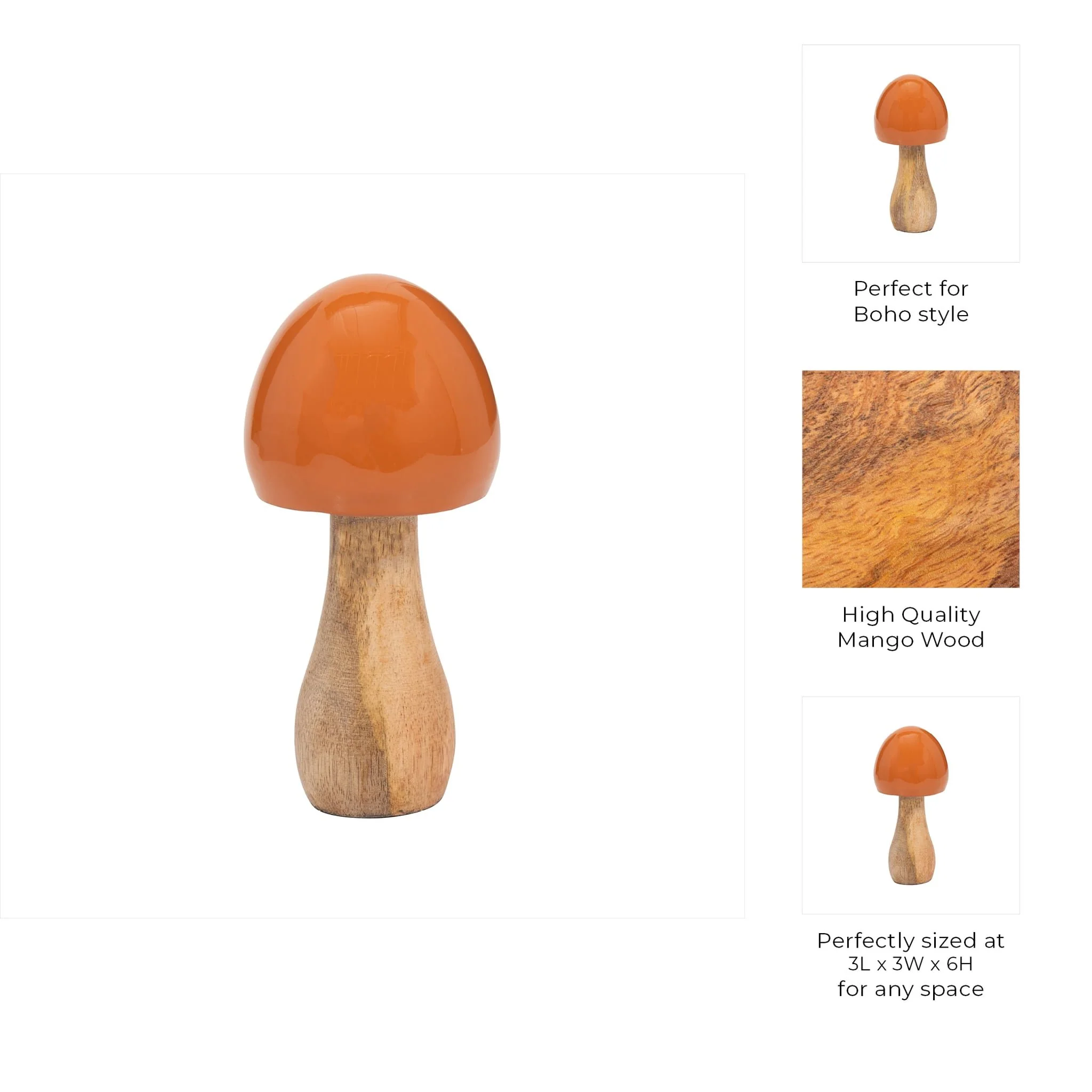 Wood, 6" Coned Mushroom, Burnt Orange - Image 8