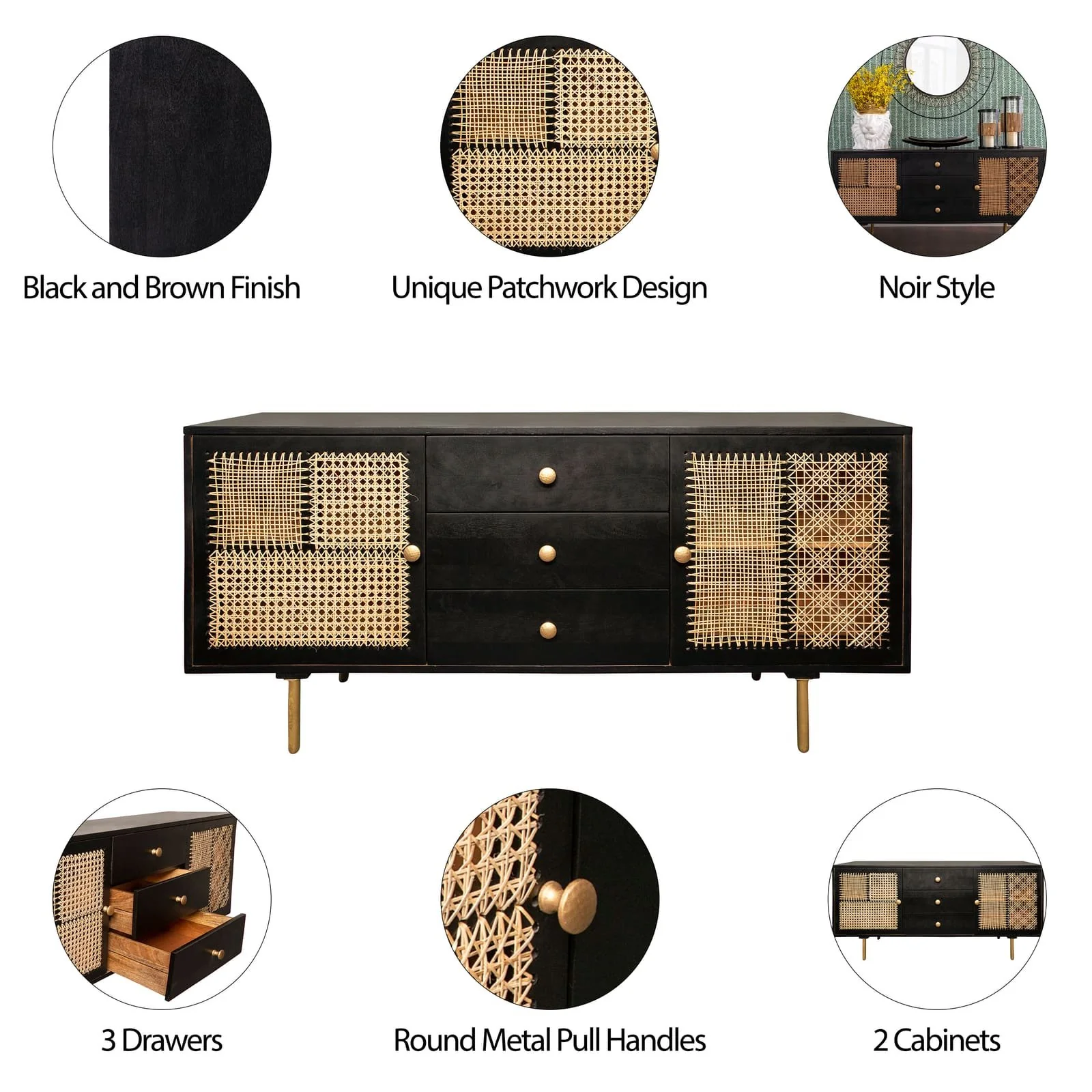 Wood 63x30" Patchwork Sideboard - Image 9