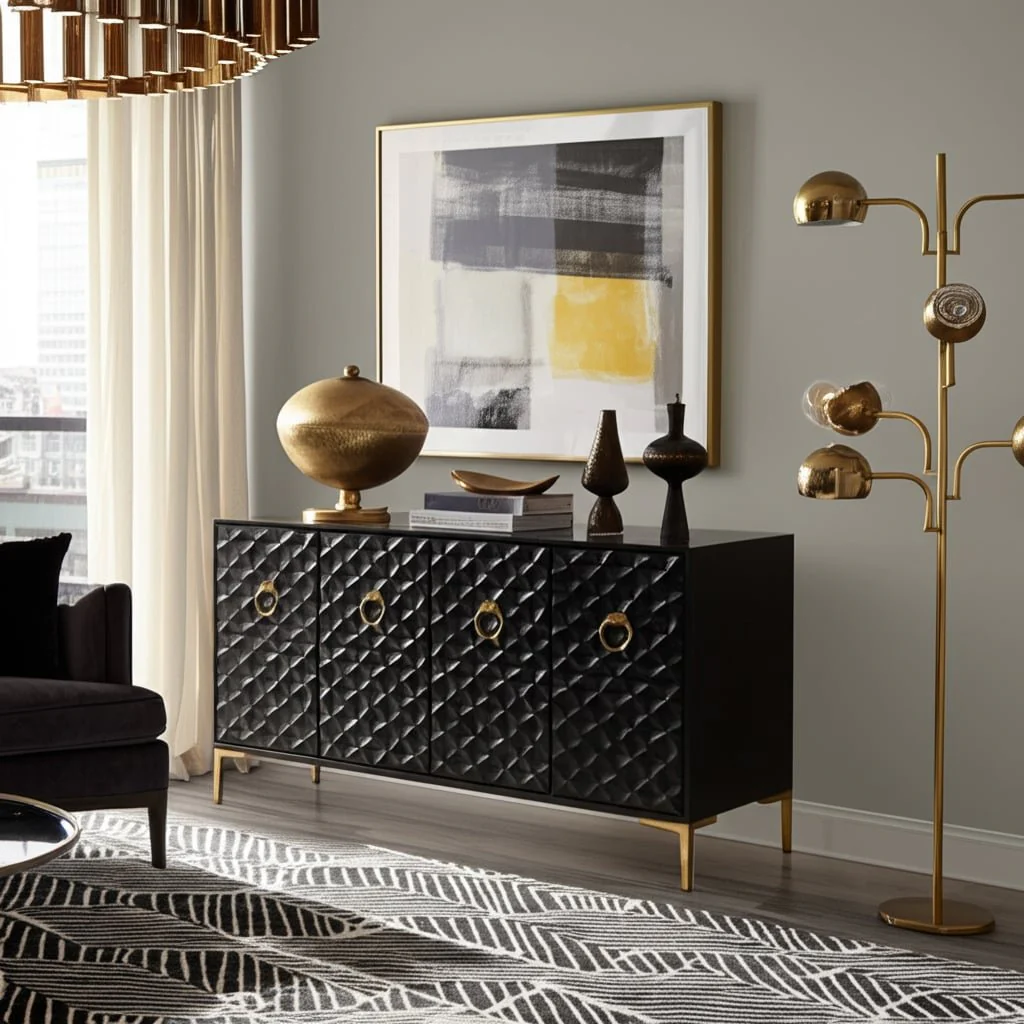 Wood, 65x35 Console Cabinet, Blk/gld, Kd - Image 14